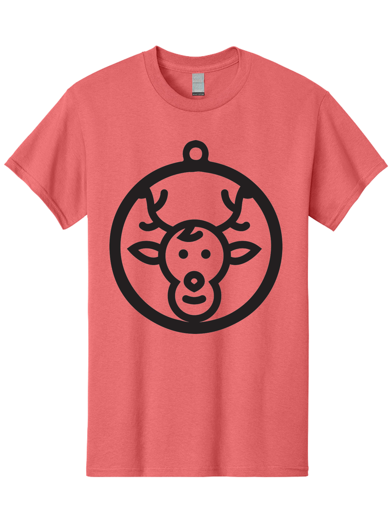 Deer-Head-Ornament Men'S Graphic Tee, 100% Cotton, Comfortable Casual Summer Wear, Machine Washable, Reindeer Face, Minimalist Design, Festive Decoration, Christmas Symbol, Holiday Theme, Cartoon Deer, Simple Illustration, Ornament Shape Aac640
