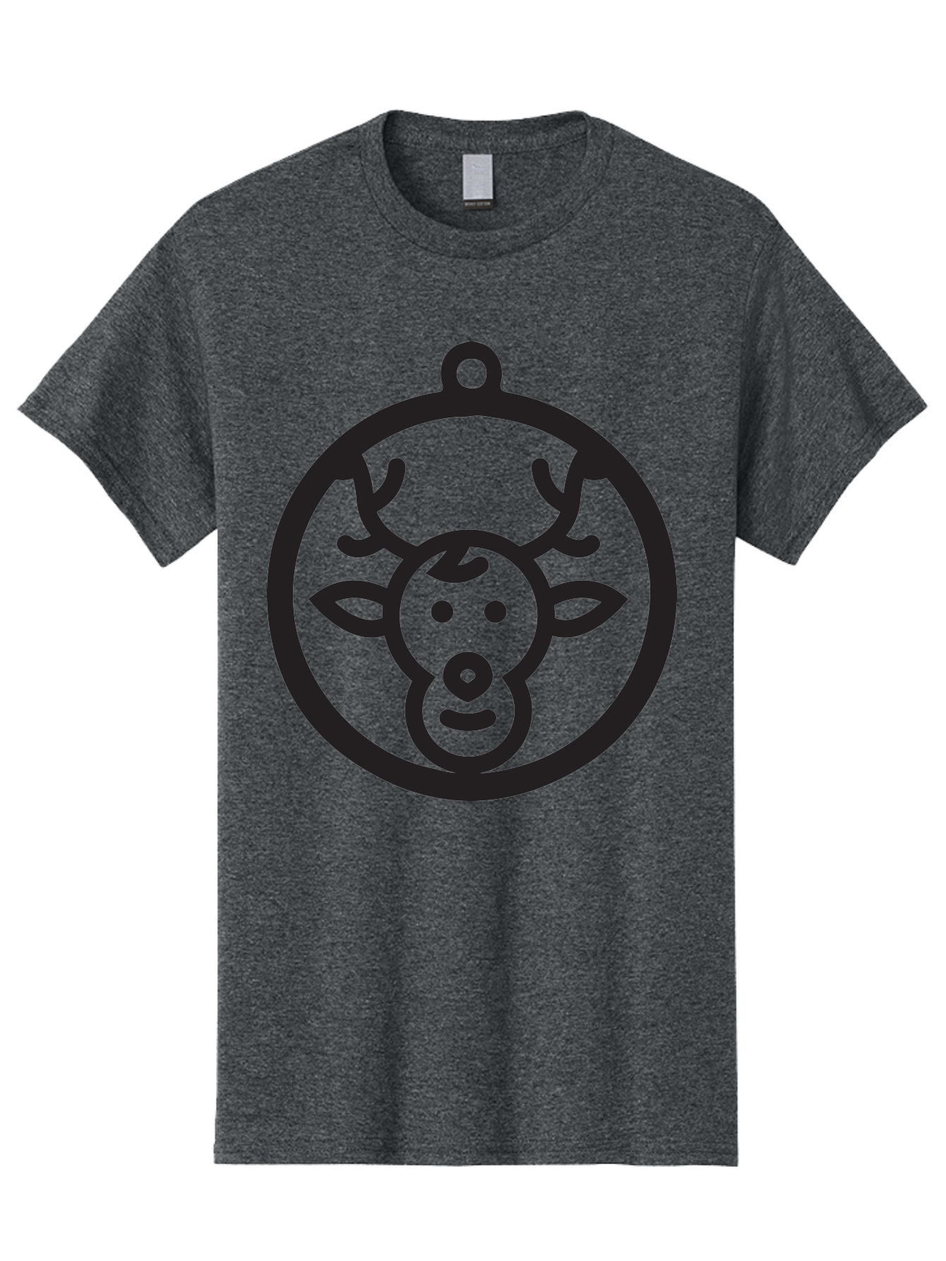 Deer-Head-Ornament Men'S Graphic Tee, 100% Cotton, Comfortable Casual Summer Wear, Machine Washable, Reindeer Face, Minimalist Design, Festive Decoration, Christmas Symbol, Holiday Theme, Cartoon Deer, Simple Illustration, Ornament Shape Aac640