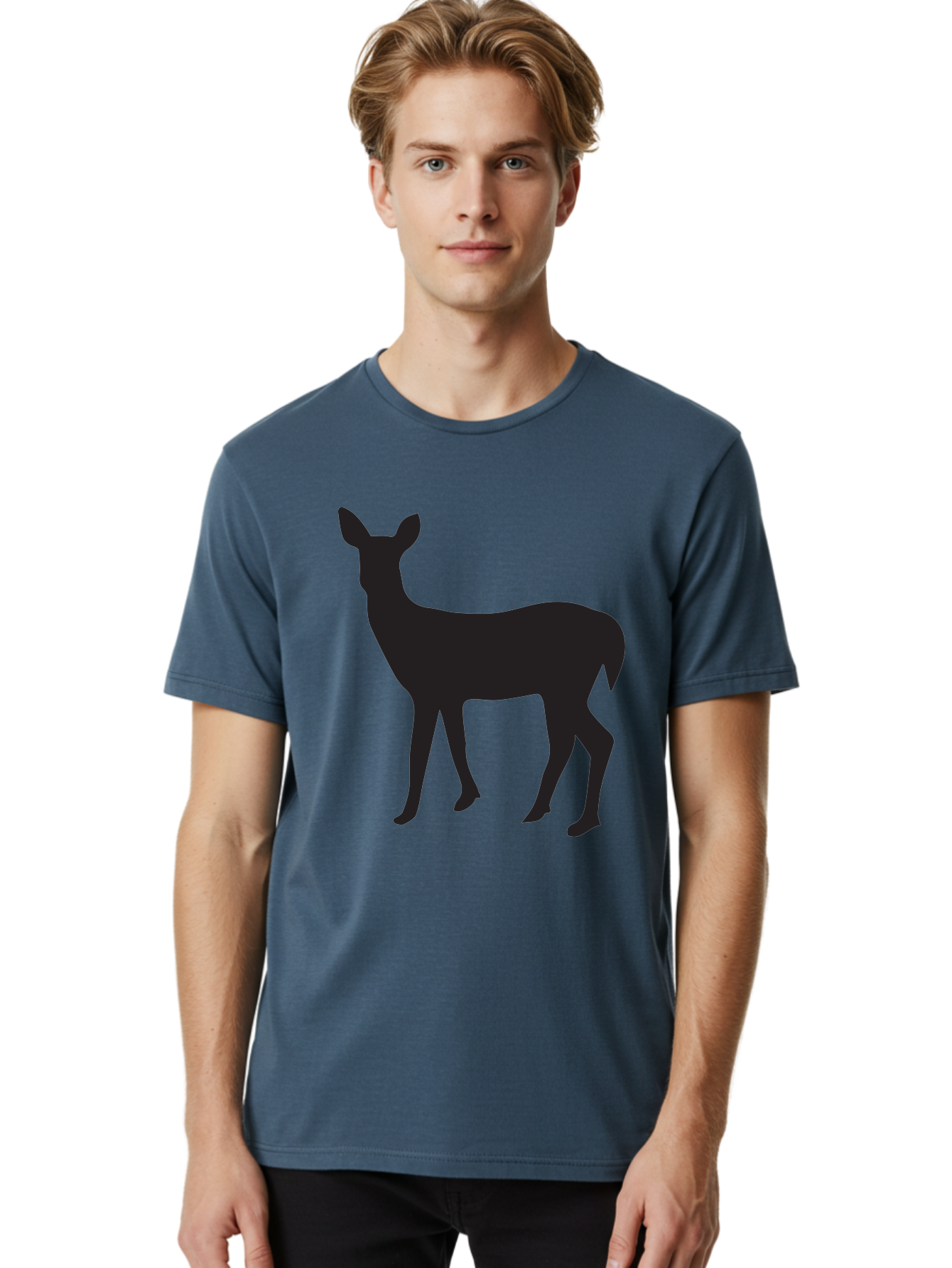 Deer-Silhouette-1 Men'S Graphic Tee, 100% Cotton, Comfortable Casual Summer Wear, Machine Washable, Deer Silhouette, Wildlife Graphic, Animal Shape, Simple Design, Minimalist Art, Forest Creature, Nature Icon Aac642