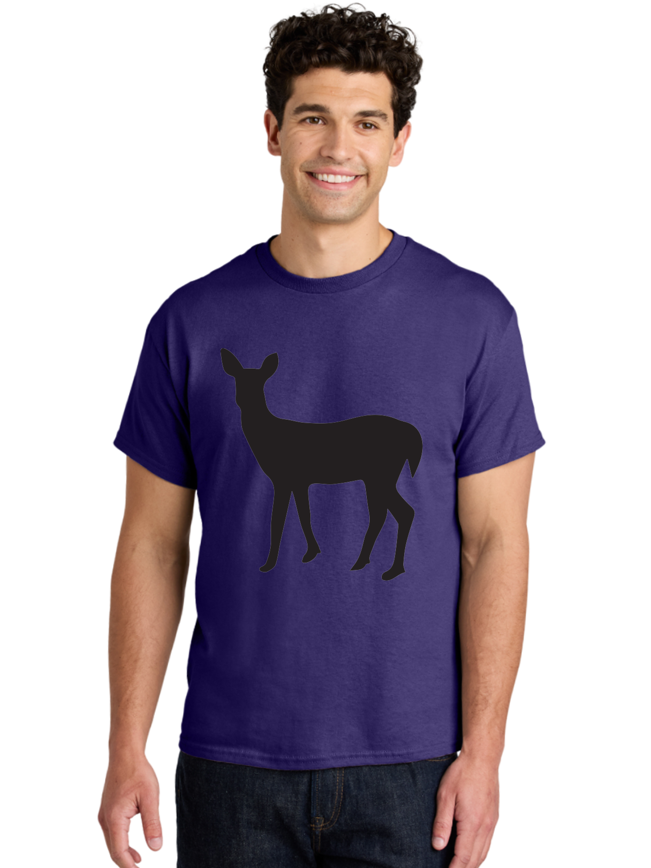 Deer-Silhouette-1 Men'S Graphic Tee, 100% Cotton, Comfortable Casual Summer Wear, Machine Washable, Deer Silhouette, Wildlife Graphic, Animal Shape, Simple Design, Minimalist Art, Forest Creature, Nature Icon Aac642