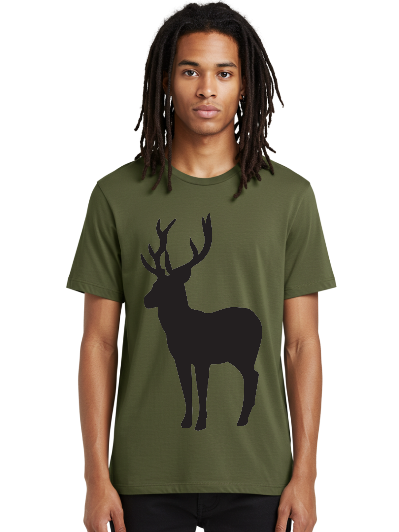 Deer-Silhouette-2 Men'S Graphic Tee, 100% Cotton, Comfortable Casual Summer Wear, Machine Washable, Deer Silhouette, Stag Illustration, Antlered Animal, Wildlife Graphic, Majestic Deer, Forest Creature, Simple Design, Minimalist Art, Aac643