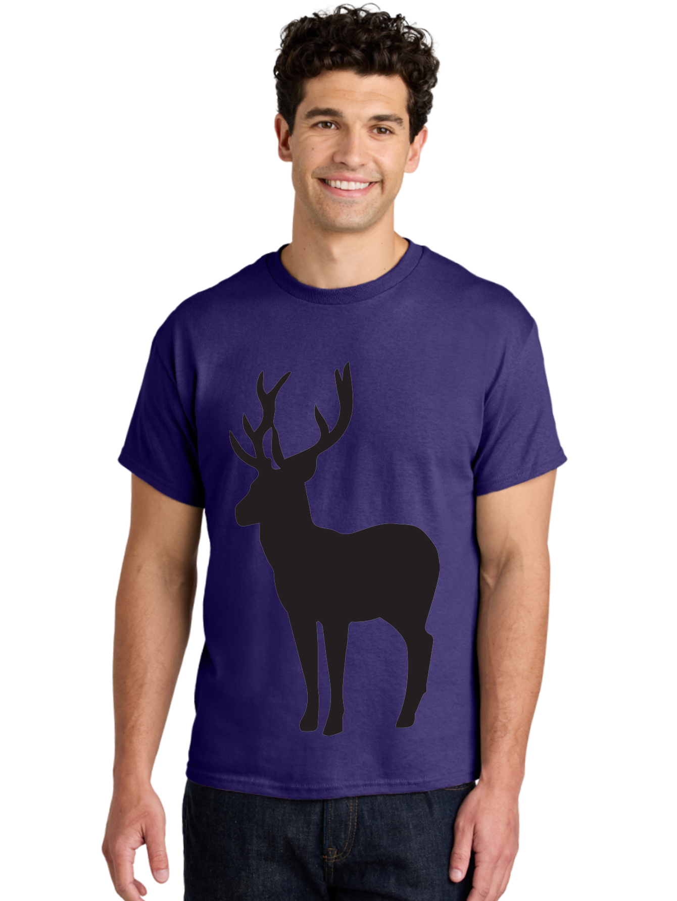 Deer-Silhouette-2 Men'S Graphic Tee, 100% Cotton, Comfortable Casual Summer Wear, Machine Washable, Deer Silhouette, Stag Illustration, Antlered Animal, Wildlife Graphic, Majestic Deer, Forest Creature, Simple Design, Minimalist Art, Aac643