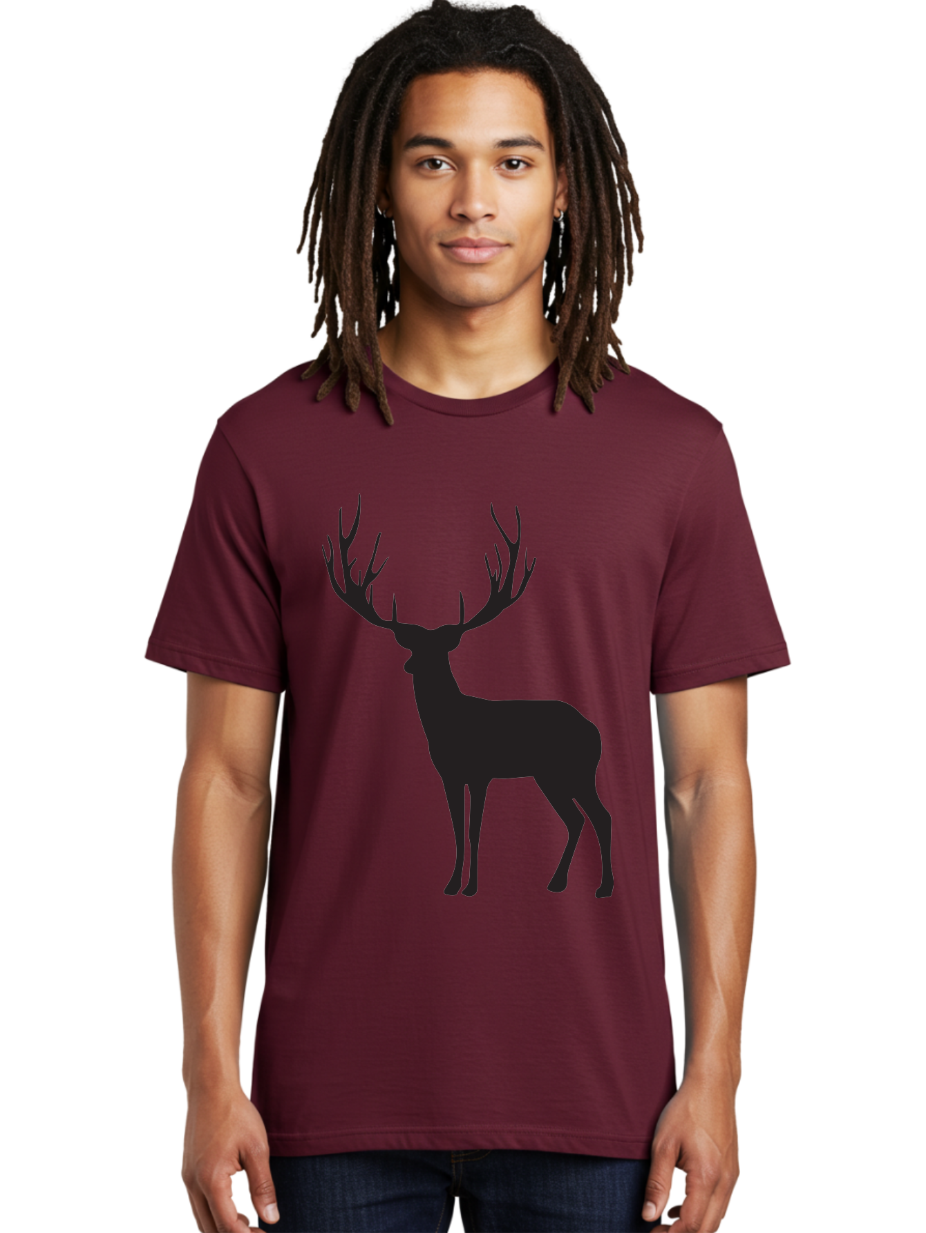 Deer-Silhouette-3 Men'S Graphic Tee, 100% Cotton, Comfortable Casual Summer Wear, Machine Washable, Deer Silhouette, Majestic Stag, Wildlife Illustration, Black Silhouette, Antlers, Wild Animal, Forest Creature, Nature Graphic Aac644