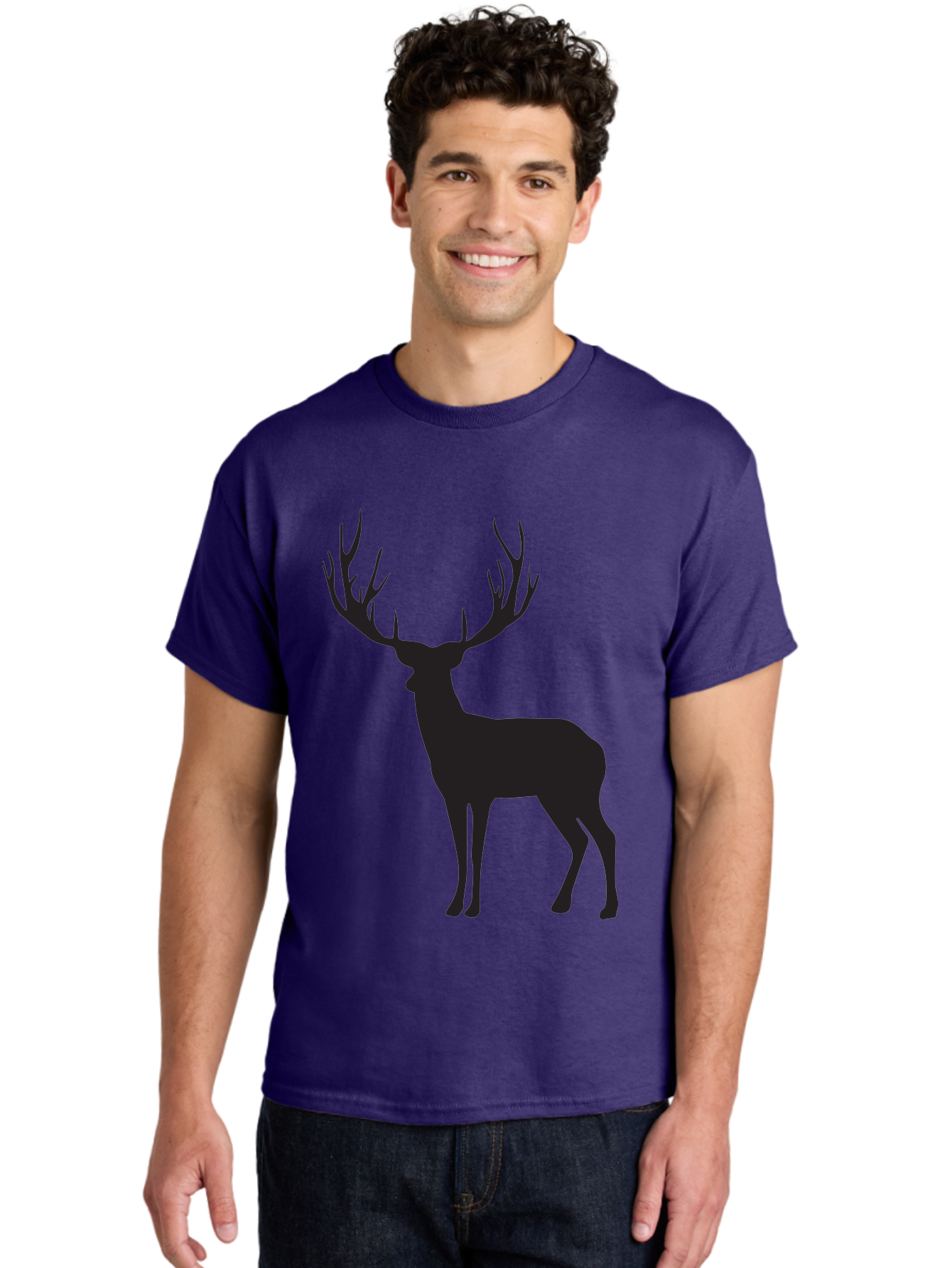 Deer-Silhouette-3 Men'S Graphic Tee, 100% Cotton, Comfortable Casual Summer Wear, Machine Washable, Deer Silhouette, Majestic Stag, Wildlife Illustration, Black Silhouette, Antlers, Wild Animal, Forest Creature, Nature Graphic Aac644