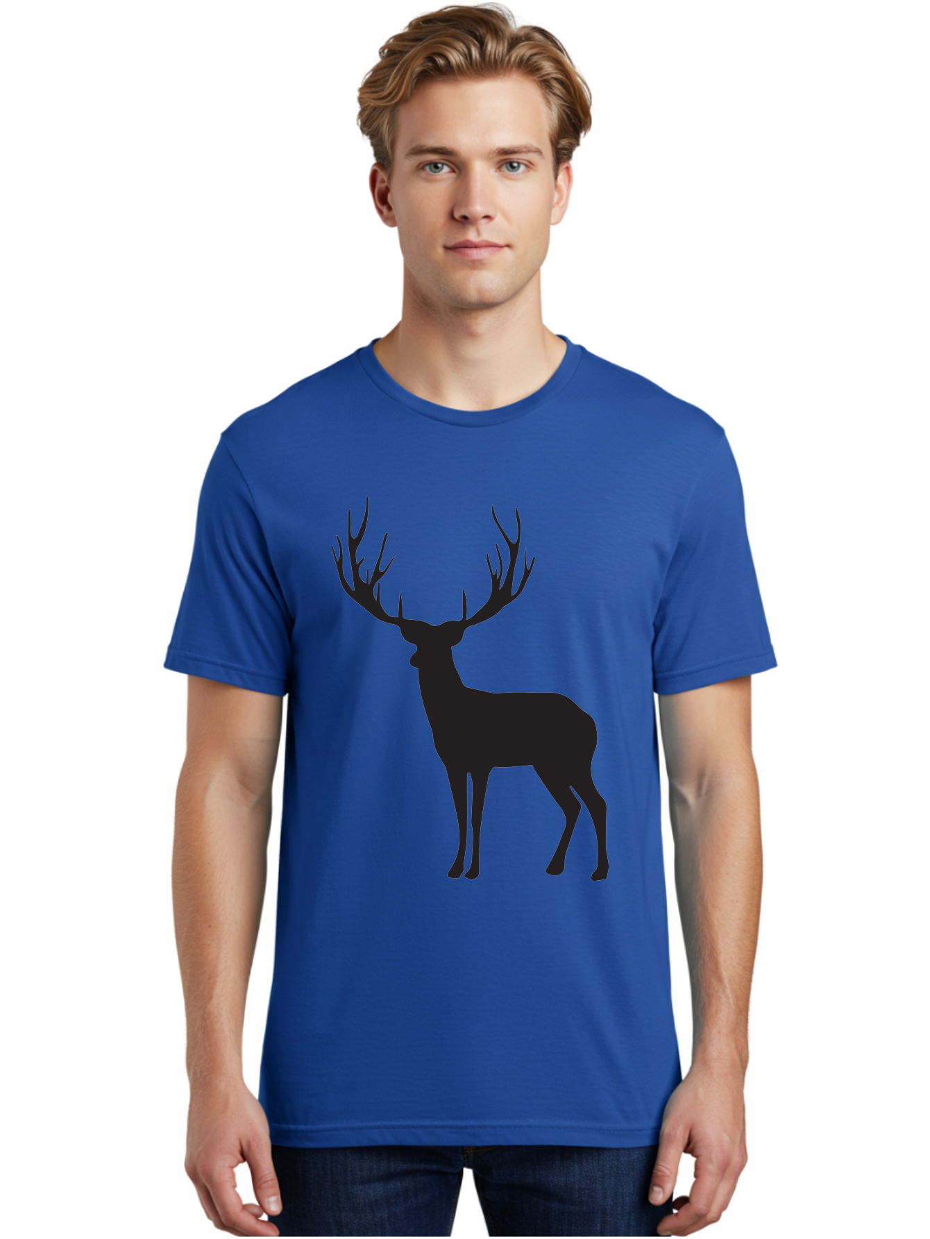 Deer-Silhouette-3 Men'S Graphic Tee, 100% Cotton, Comfortable Casual Summer Wear, Machine Washable, Deer Silhouette, Majestic Stag, Wildlife Illustration, Black Silhouette, Antlers, Wild Animal, Forest Creature, Nature Graphic Aac644