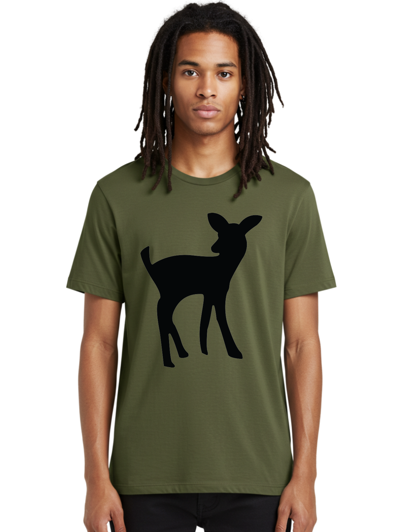 Deer-Silhouette Men'S Graphic Tee, 100% Cotton, Comfortable Casual Summer Wear, Machine Washable, Deer Silhouette, Wildlife Art, Minimalist Design, Black Silhouette, Simple Shapes, Animal Graphics, Nature-Inspired, Forest Creatures Aac645