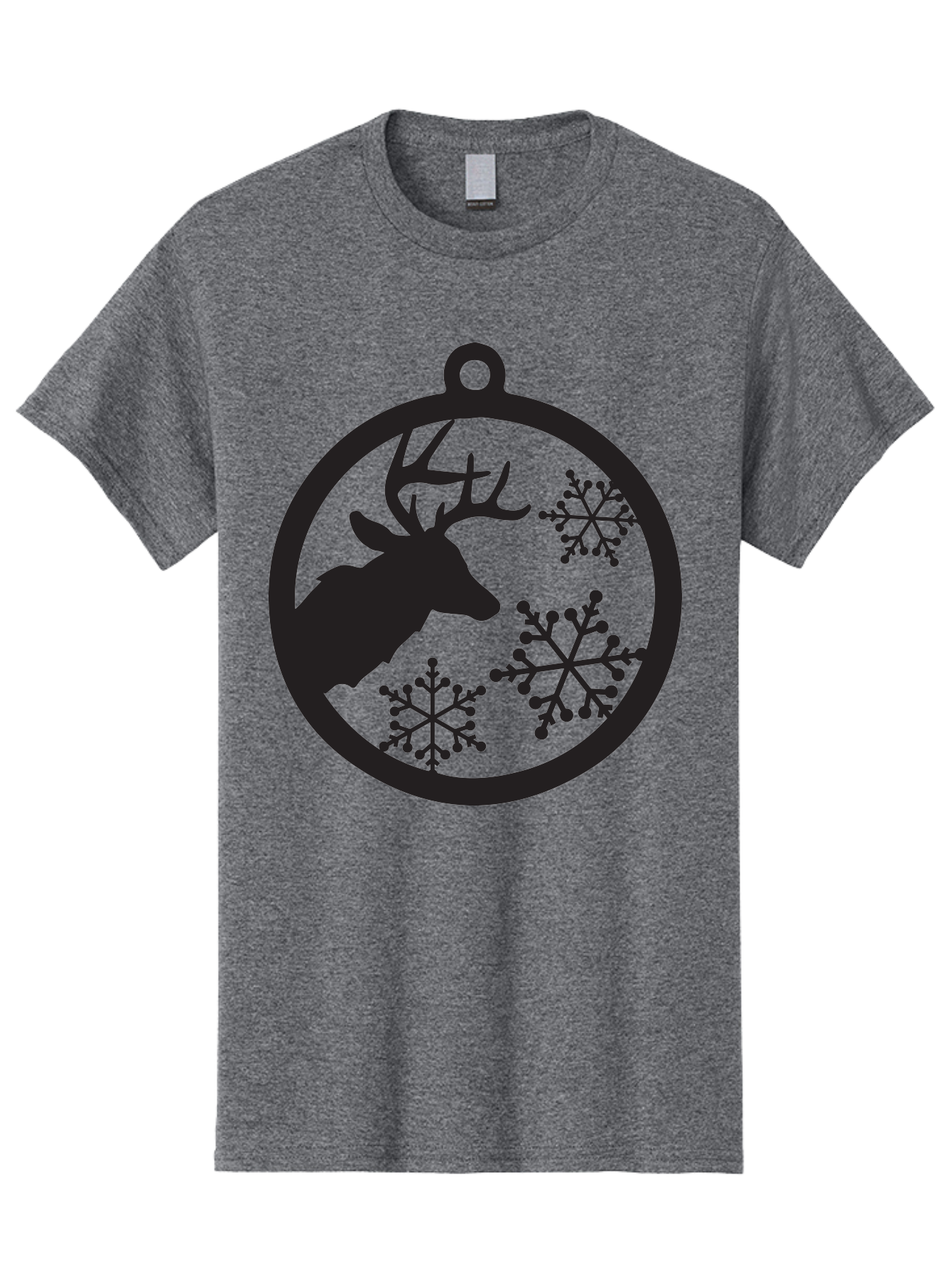 Deer-Snowflakes-Ornament Men'S Graphic Tee, 100% Cotton, Comfortable Casual Summer Wear, Machine Washable, Deer Silhouette, Snowflakes, Christmas Ornament, Winter Decoration, Festive Design, Holiday Decor, Wildlife Theme, Aac646