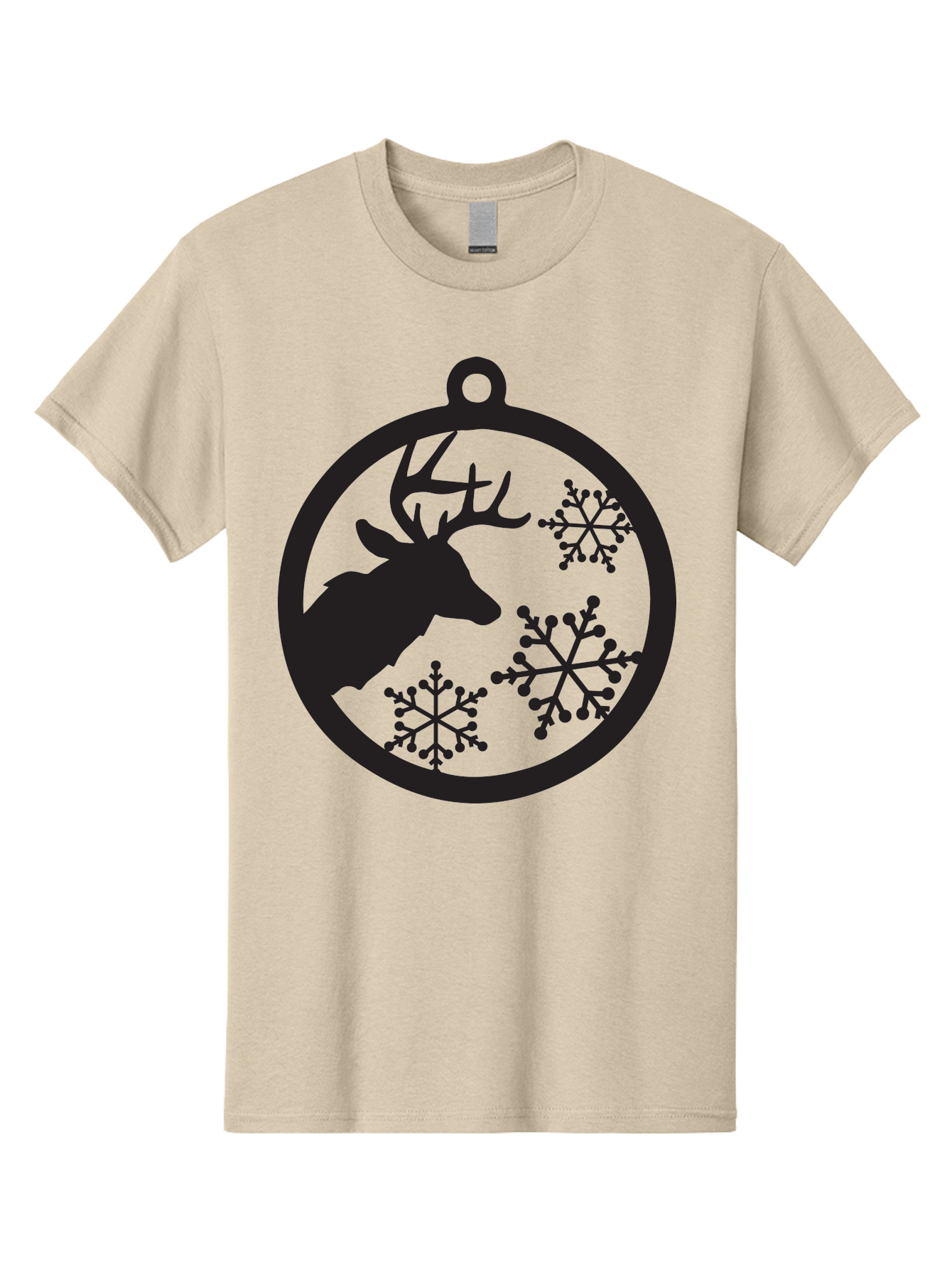 Deer-Snowflakes-Ornament Men'S Graphic Tee, 100% Cotton, Comfortable Casual Summer Wear, Machine Washable, Deer Silhouette, Snowflakes, Christmas Ornament, Winter Decoration, Festive Design, Holiday Decor, Wildlife Theme, Aac646