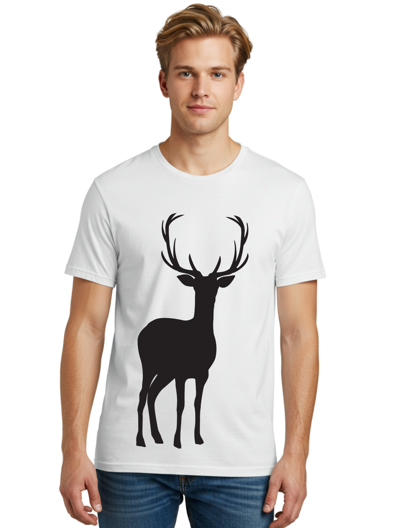 Deer Men'S Graphic Tee, 100% Cotton, Comfortable Casual Summer Wear, Machine Washable, Deer Silhouette, Majestic Stag, Wildlife Graphic, Antlers, Wild Animal, Minimalist Design, Nature-Inspired Art, Simple Illustration Aac647