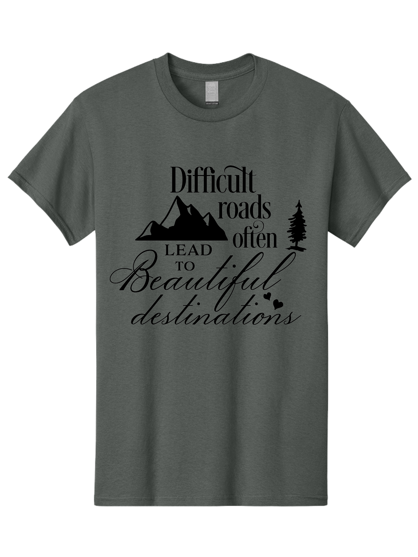 Difficult-Roads-Lead-To-Beautiful-Destinations Men'S Graphic Tee, 100% Cotton, Comfortable Casual Summer Wear, Machine Washable, Inspirational Quote, Motivational Phrase, Travel Inspiration, Mountain Landscape, Wanderlust, Adventure, Aac648