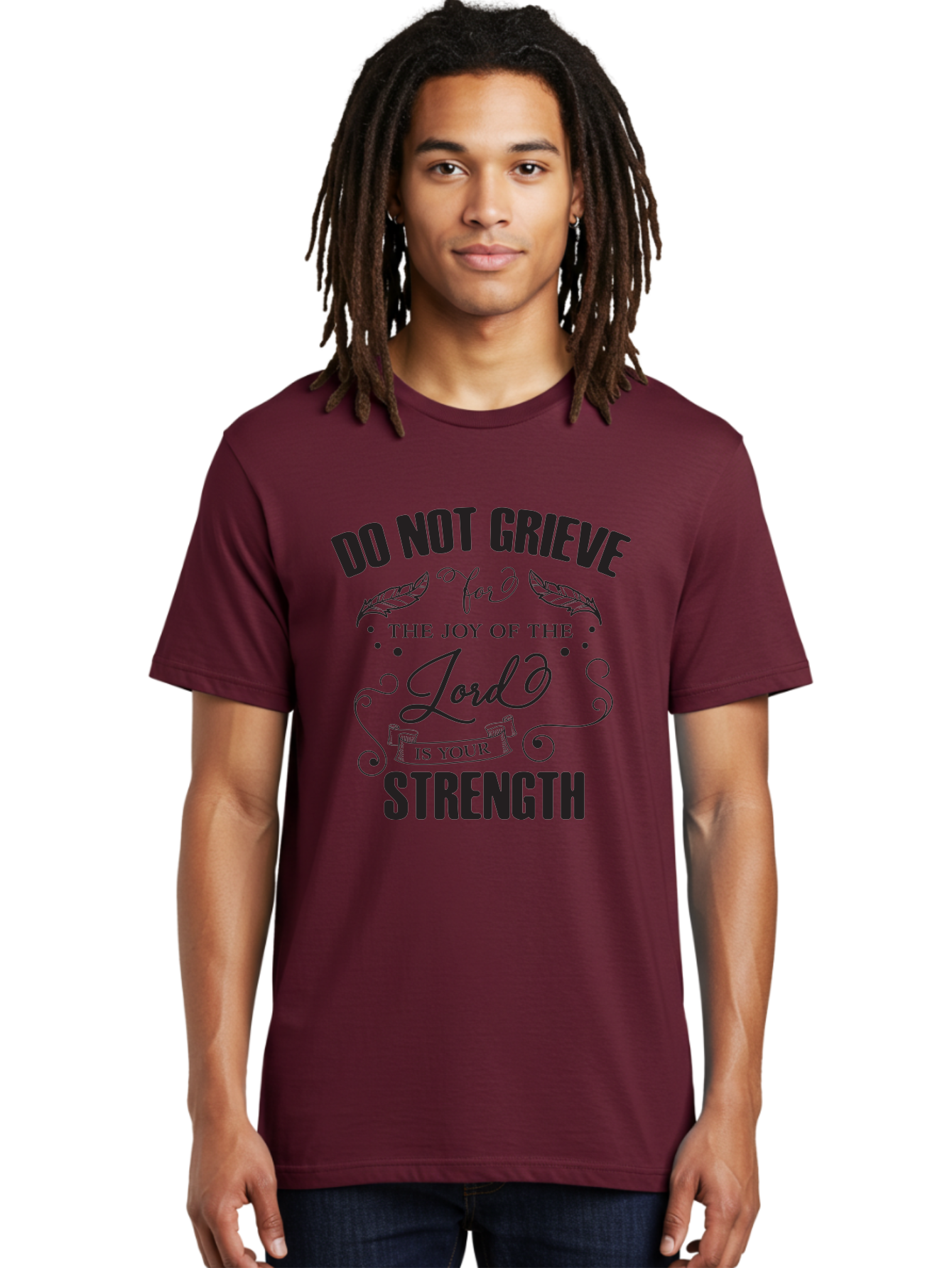 Do-Not-Grieve Men'S Graphic Tee, 100% Cotton, Comfortable Casual Summer Wear, Machine Washable, Inspirational Quote, Motivational Words, Faith-Based Message, Spiritual Guidance, Positive Affirmation, Scripture-Based, Bible Verse, Lord'S Joy, Aac649