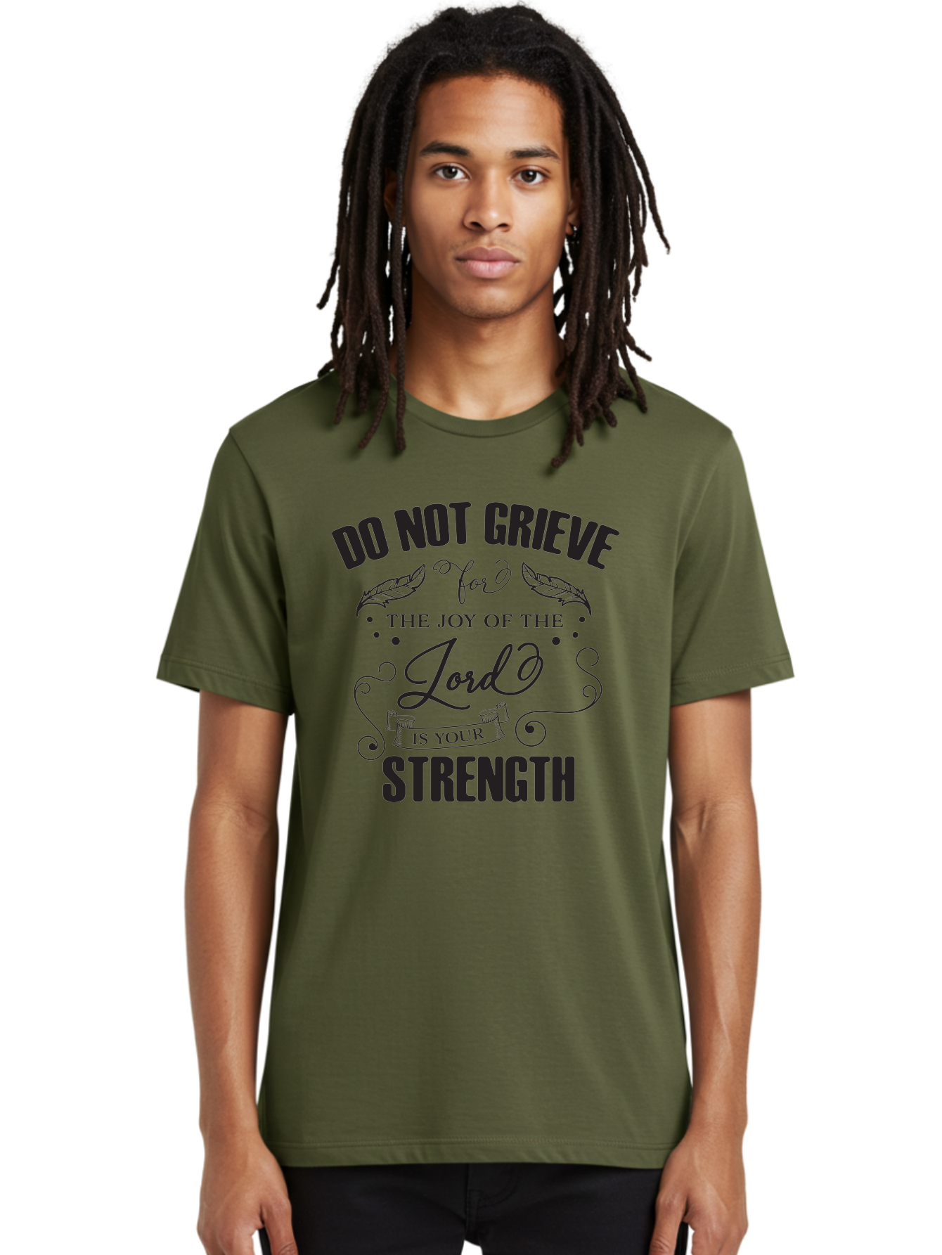 Do-Not-Grieve Men'S Graphic Tee, 100% Cotton, Comfortable Casual Summer Wear, Machine Washable, Inspirational Quote, Motivational Words, Faith-Based Message, Spiritual Guidance, Positive Affirmation, Scripture-Based, Bible Verse, Lord'S Joy, Aac649