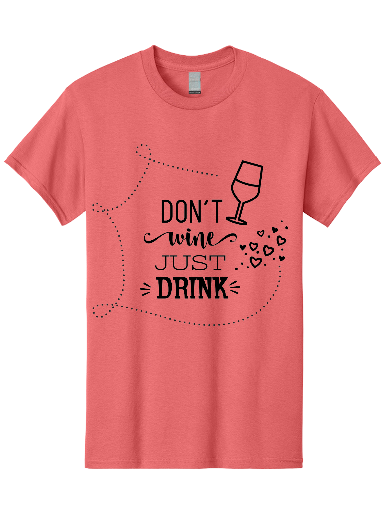 Don-T-Wine-Just-Drink Men'S Graphic Tee, 100% Cotton, Comfortable Casual Summer Wear, Machine Washable, Wine Pun, Funny Quote, Wine Lover, Wine Glass, Hearts, Playful Design, Typography Art, Wine Drinking Aac659