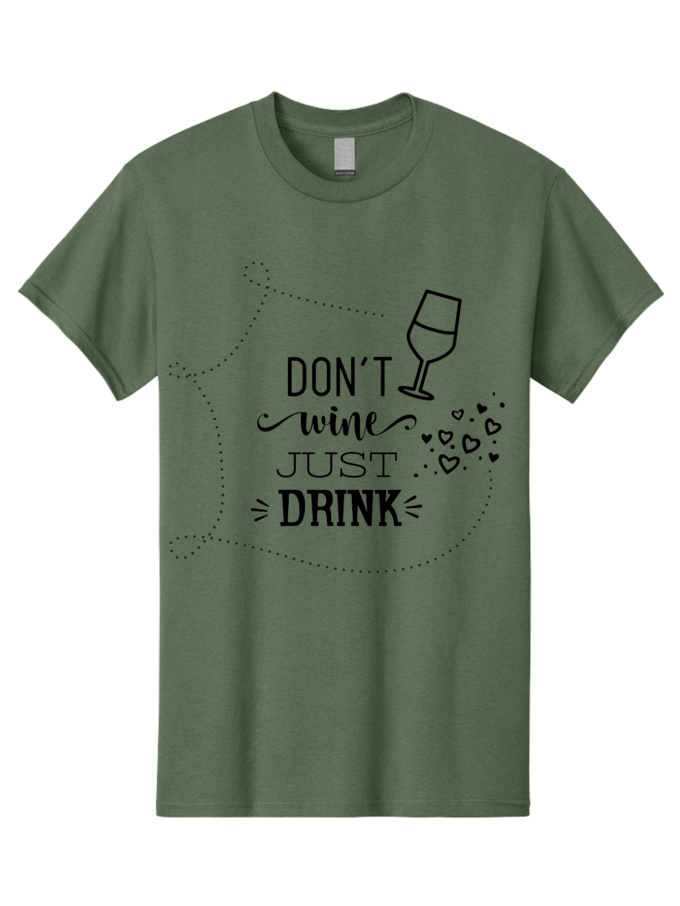 Don-T-Wine-Just-Drink Men'S Graphic Tee, 100% Cotton, Comfortable Casual Summer Wear, Machine Washable, Wine Pun, Funny Quote, Wine Lover, Wine Glass, Hearts, Playful Design, Typography Art, Wine Drinking Aac659