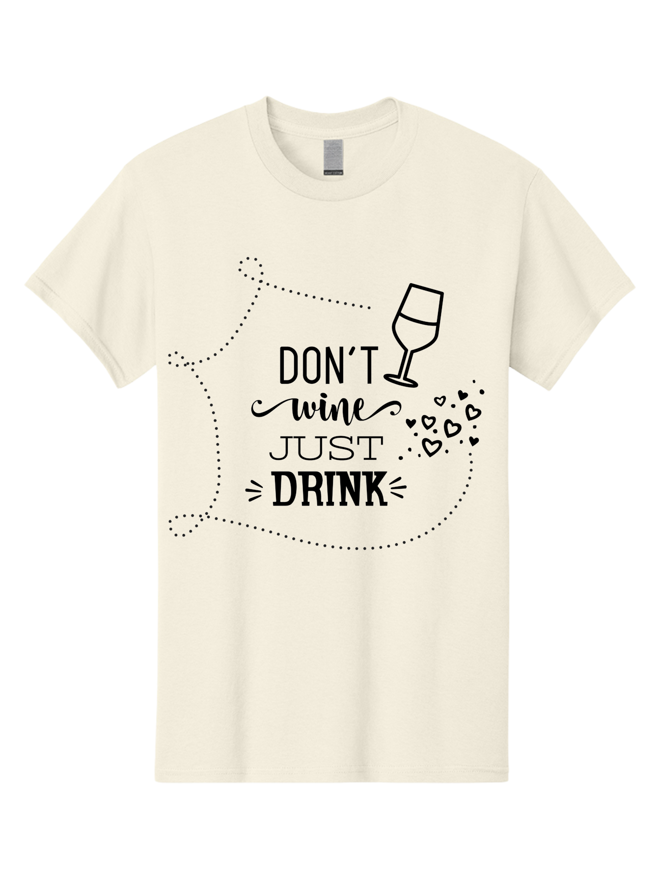 Don-T-Wine-Just-Drink Men'S Graphic Tee, 100% Cotton, Comfortable Casual Summer Wear, Machine Washable, Wine Pun, Funny Quote, Wine Lover, Wine Glass, Hearts, Playful Design, Typography Art, Wine Drinking Aac659
