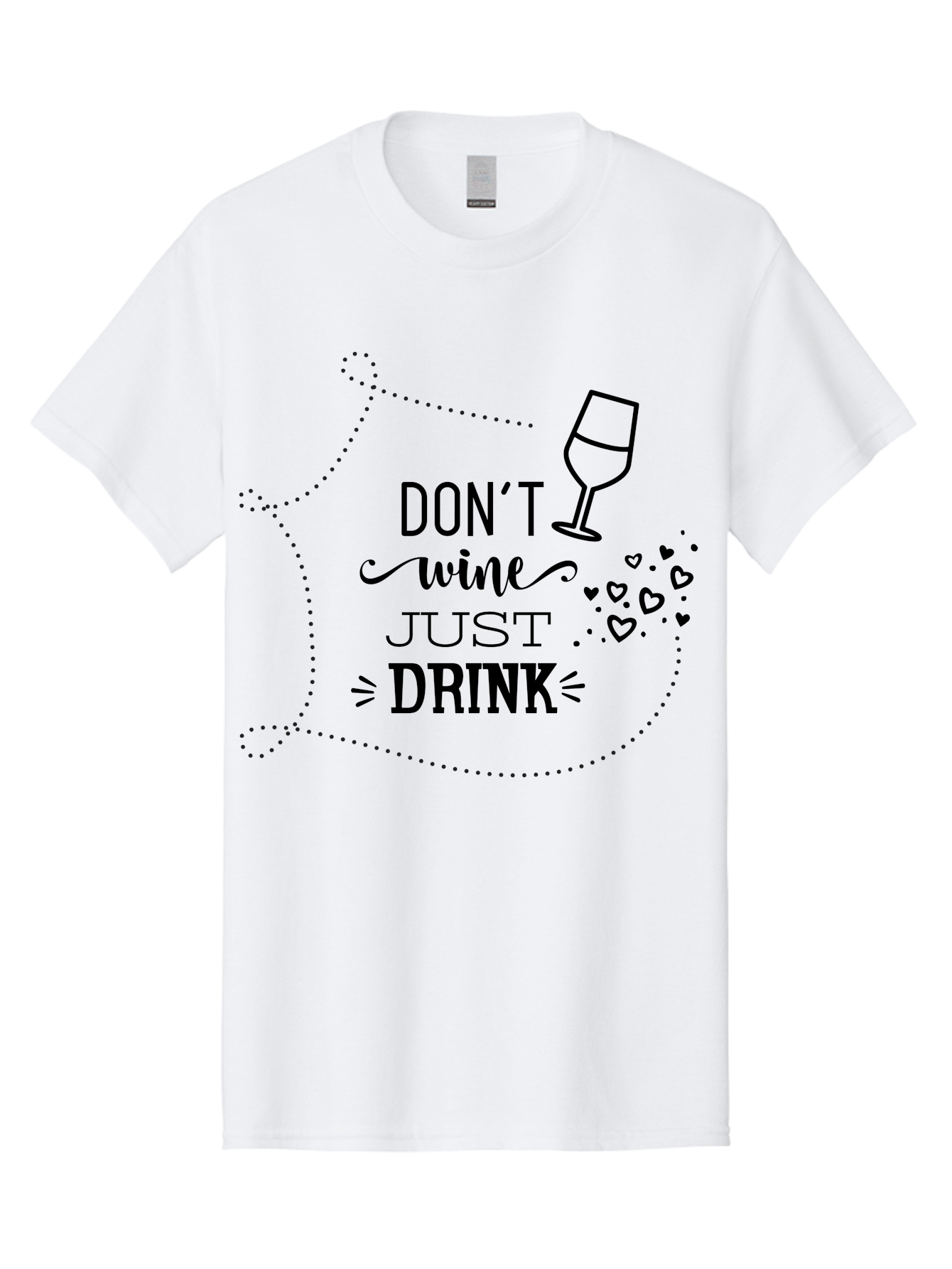 Don-T-Wine-Just-Drink Men'S Graphic Tee, 100% Cotton, Comfortable Casual Summer Wear, Machine Washable, Wine Pun, Funny Quote, Wine Lover, Wine Glass, Hearts, Playful Design, Typography Art, Wine Drinking Aac659
