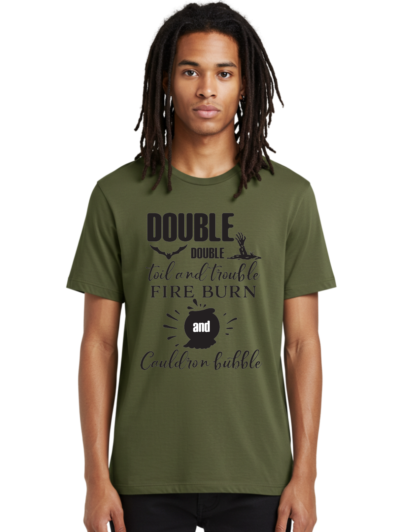 Double-Double-Toil-And-Trouble Men'S Graphic Tee, 100% Cotton, Comfortable Casual Summer Wear, Machine Washable, Halloween Quote, Witchy Vibes, Spooky Season, Macbeth Reference, Double Double Toil And Trouble, Halloween Graphics, Aac660