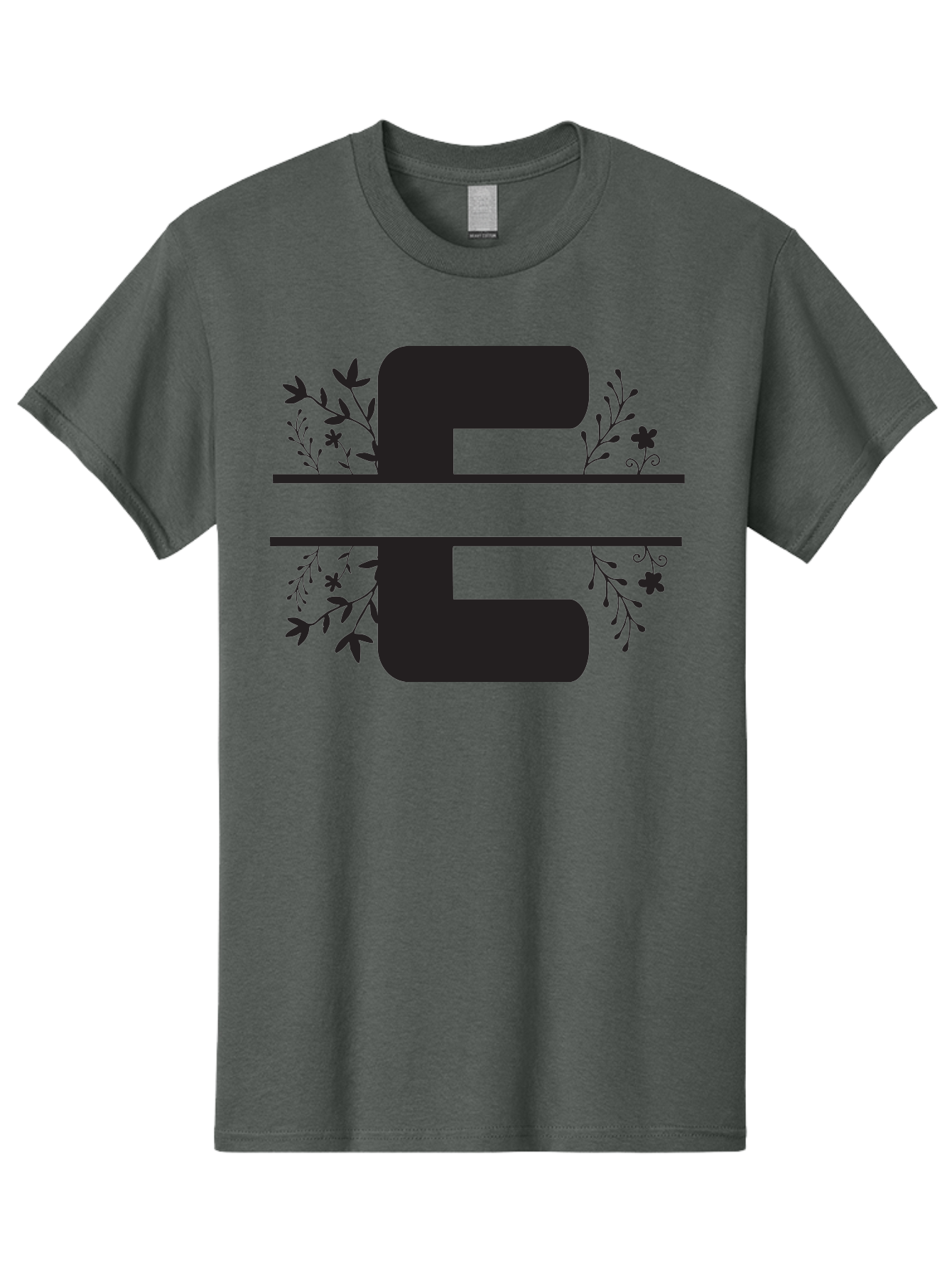 E-1 Men'S Graphic Tee, 100% Cotton, Comfortable Casual Summer Wear, Machine Washable, Floral Designs, Leafy Patterns, Bold Typography, Decorative Elements, Black Silhouettes, Elegant Lettering, Floral Motifs Aac664