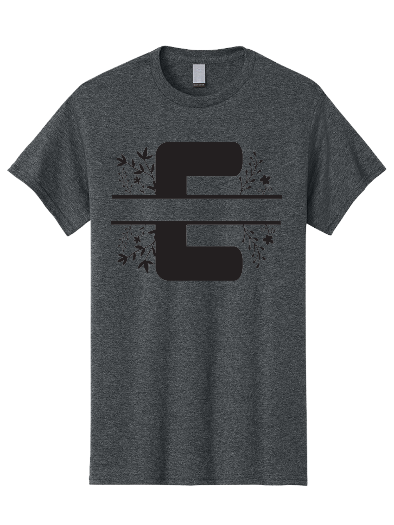 E-1 Men'S Graphic Tee, 100% Cotton, Comfortable Casual Summer Wear, Machine Washable, Floral Designs, Leafy Patterns, Bold Typography, Decorative Elements, Black Silhouettes, Elegant Lettering, Floral Motifs Aac664