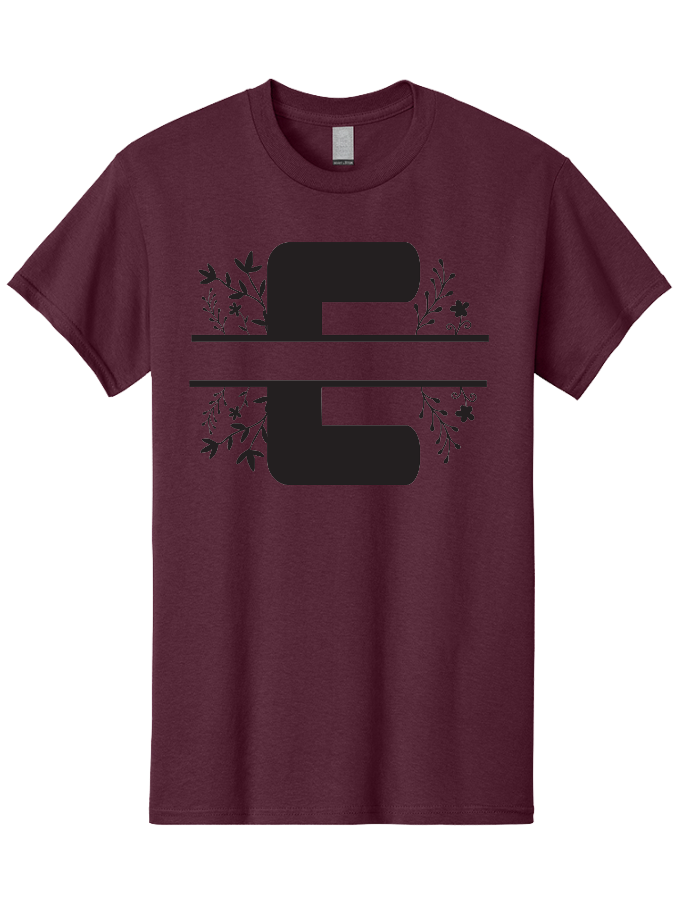 E-1 Men'S Graphic Tee, 100% Cotton, Comfortable Casual Summer Wear, Machine Washable, Floral Designs, Leafy Patterns, Bold Typography, Decorative Elements, Black Silhouettes, Elegant Lettering, Floral Motifs Aac664