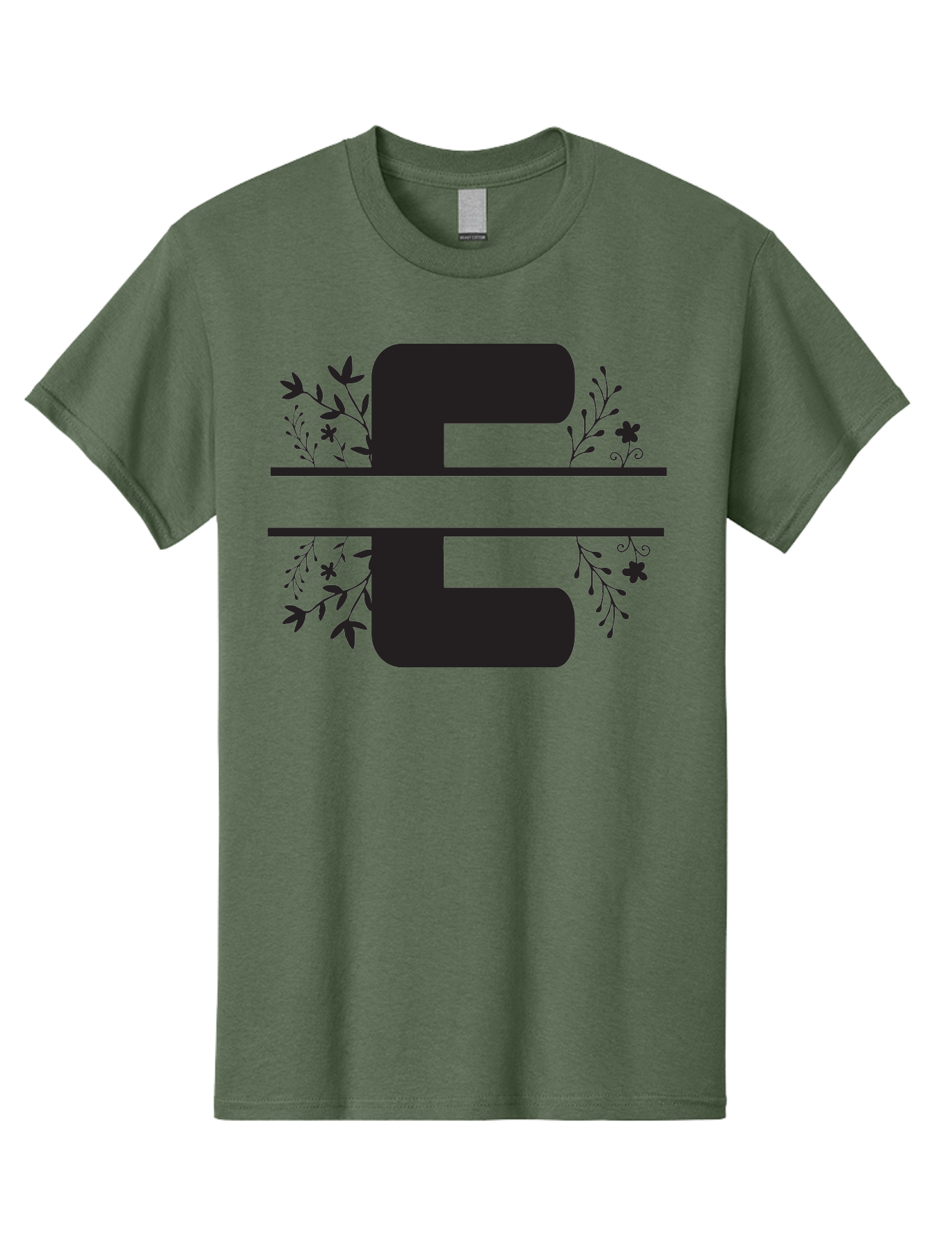 E-1 Men'S Graphic Tee, 100% Cotton, Comfortable Casual Summer Wear, Machine Washable, Floral Designs, Leafy Patterns, Bold Typography, Decorative Elements, Black Silhouettes, Elegant Lettering, Floral Motifs Aac664