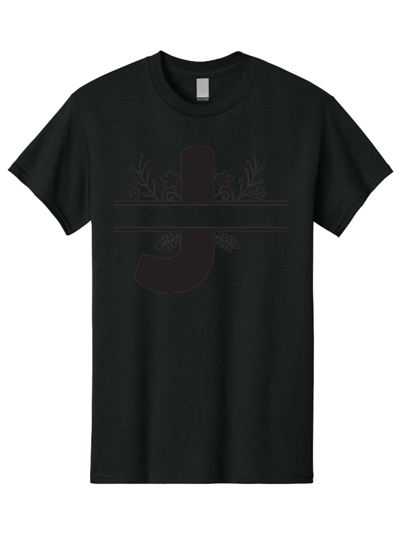 E-Symbol Men'S Graphic Tee, 100% Cotton, Comfortable Casual Summer Wear, Machine Washable, Floral Alphabet, Decorative Letter, Black And Green, Bold Font, Flowers And Leaves, Elegant Design, Stylized Lettering, Unique Typography Aac666