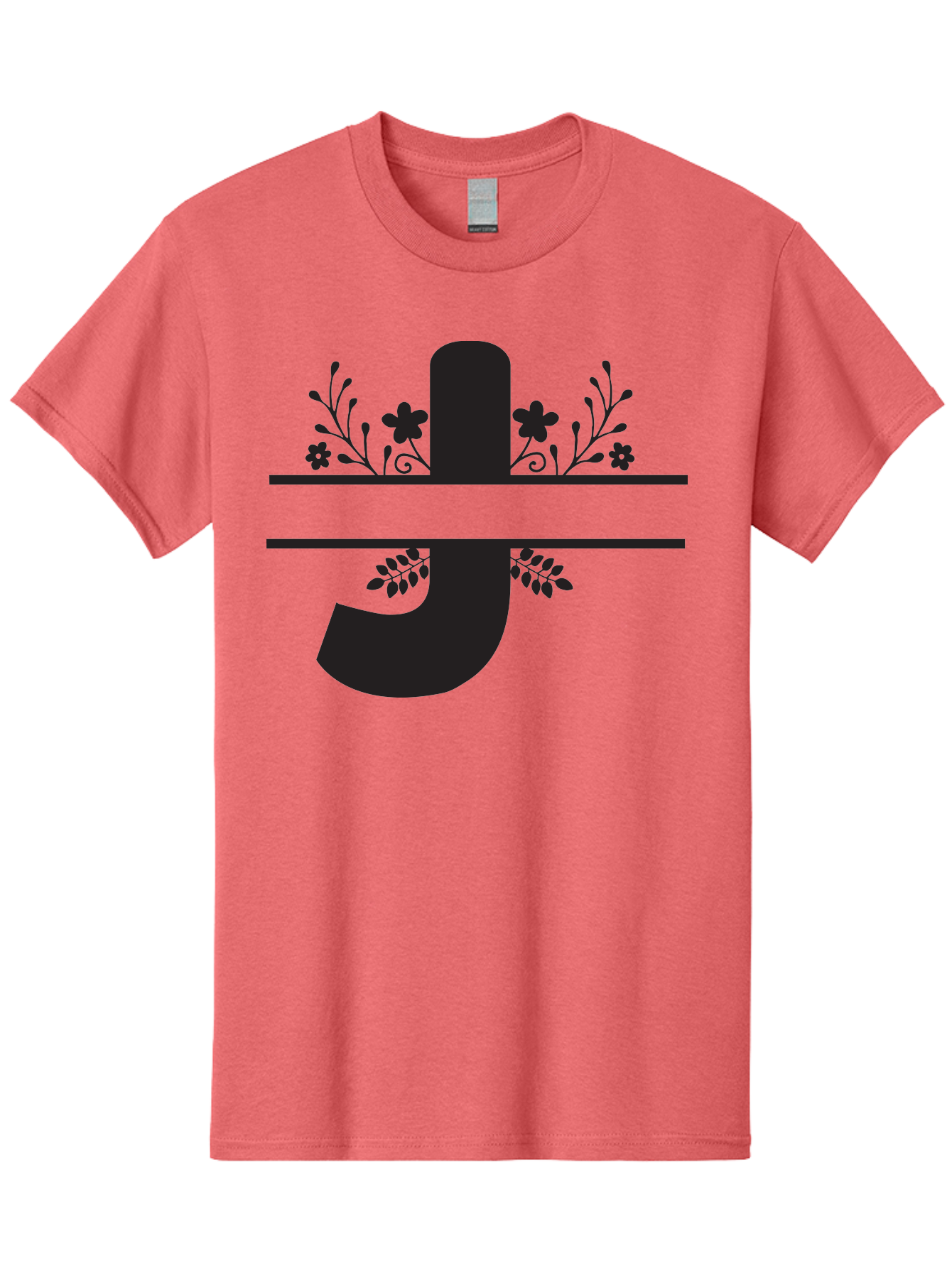 E-Symbol Men'S Graphic Tee, 100% Cotton, Comfortable Casual Summer Wear, Machine Washable, Floral Alphabet, Decorative Letter, Black And Green, Bold Font, Flowers And Leaves, Elegant Design, Stylized Lettering, Unique Typography Aac666