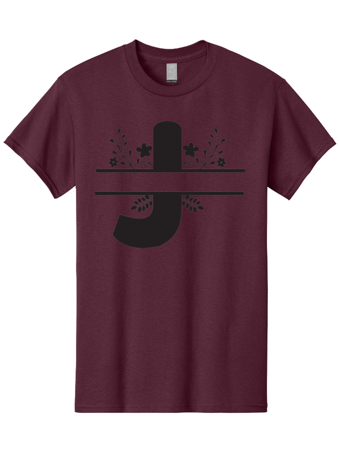 E-Symbol Men'S Graphic Tee, 100% Cotton, Comfortable Casual Summer Wear, Machine Washable, Floral Alphabet, Decorative Letter, Black And Green, Bold Font, Flowers And Leaves, Elegant Design, Stylized Lettering, Unique Typography Aac666
