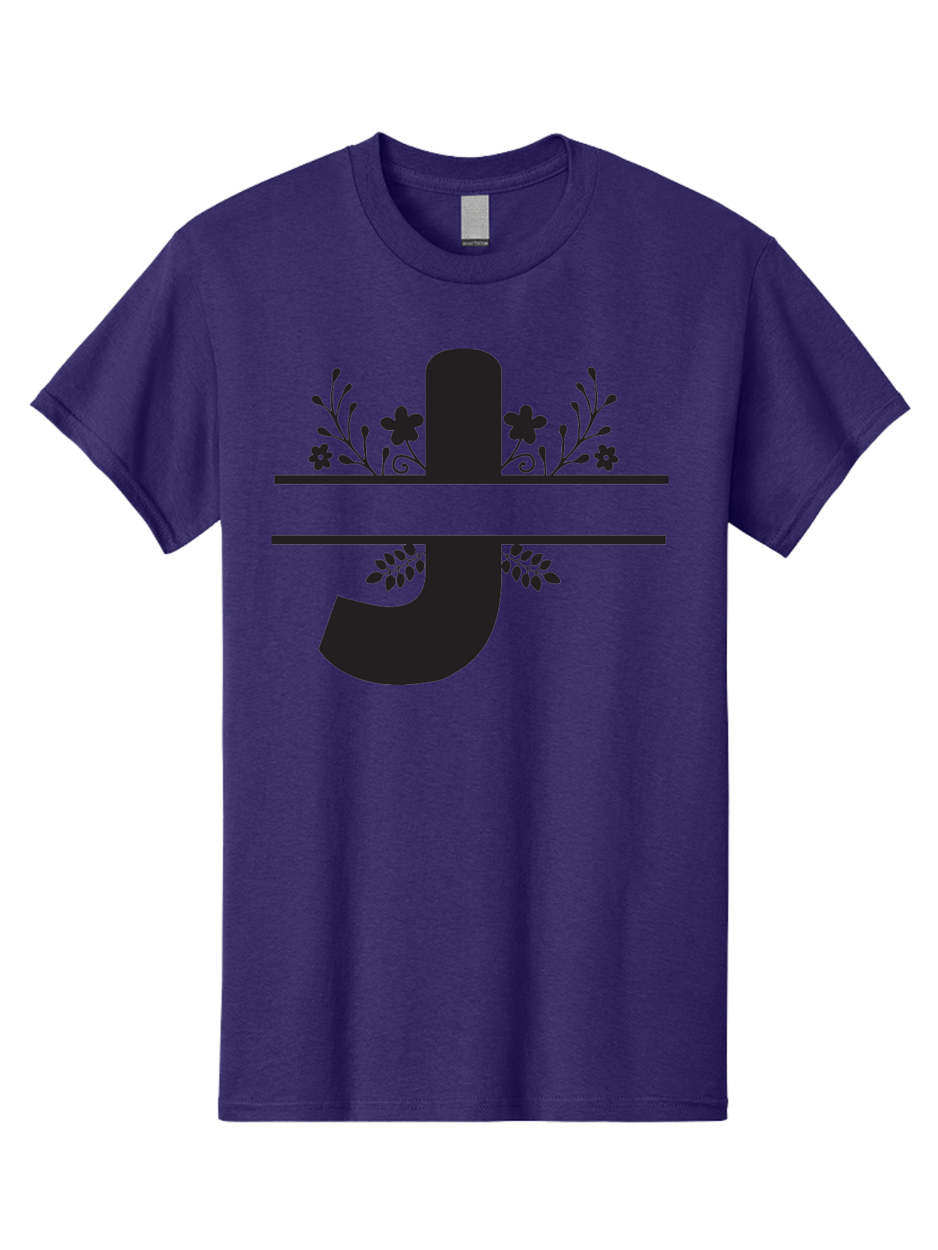 E-Symbol Men'S Graphic Tee, 100% Cotton, Comfortable Casual Summer Wear, Machine Washable, Floral Alphabet, Decorative Letter, Black And Green, Bold Font, Flowers And Leaves, Elegant Design, Stylized Lettering, Unique Typography Aac666