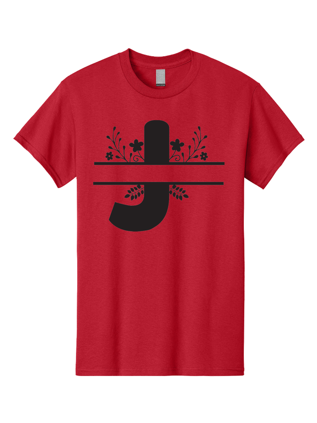 E-Symbol Men'S Graphic Tee, 100% Cotton, Comfortable Casual Summer Wear, Machine Washable, Floral Alphabet, Decorative Letter, Black And Green, Bold Font, Flowers And Leaves, Elegant Design, Stylized Lettering, Unique Typography Aac666