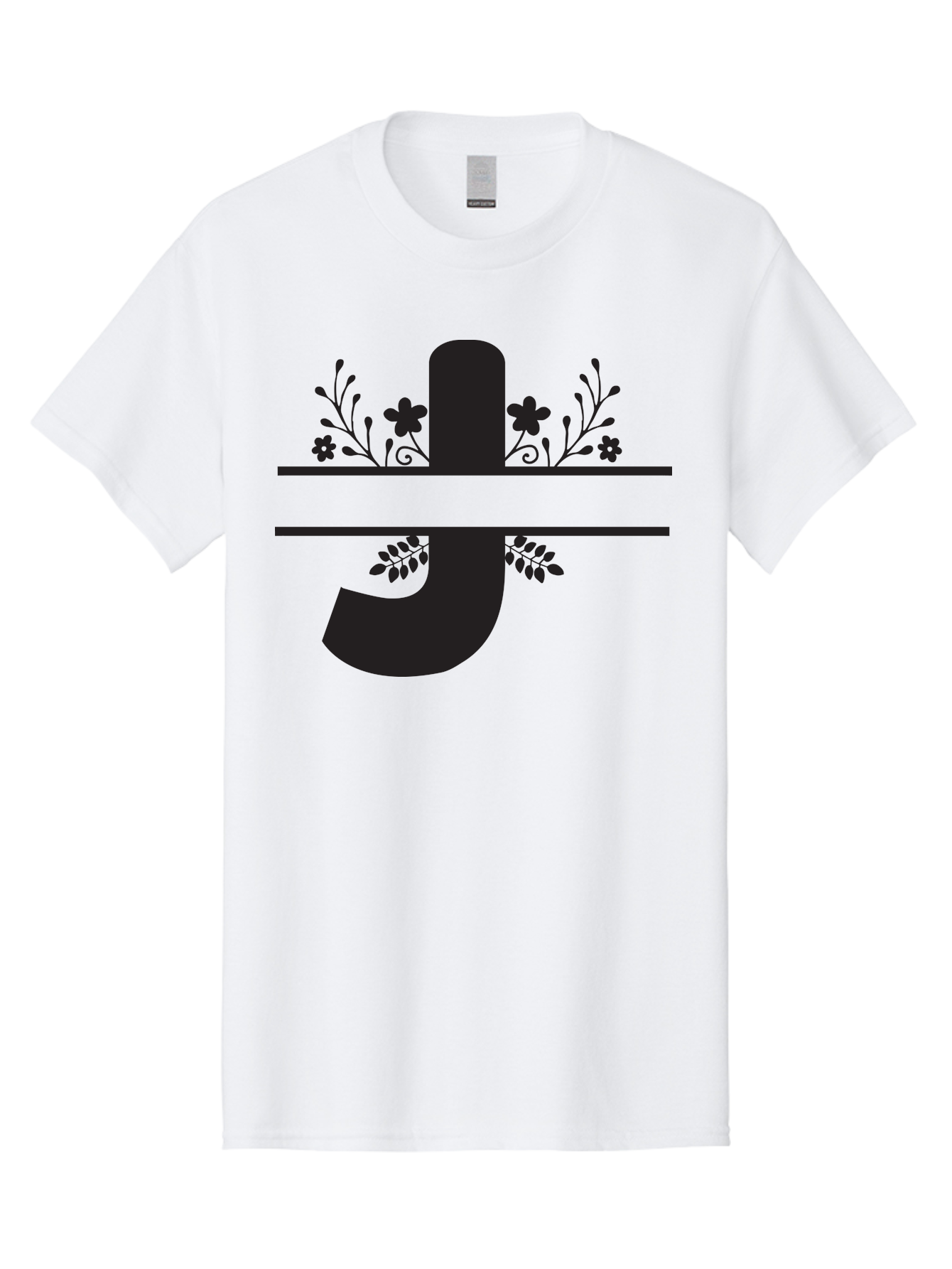 E-Symbol Men'S Graphic Tee, 100% Cotton, Comfortable Casual Summer Wear, Machine Washable, Floral Alphabet, Decorative Letter, Black And Green, Bold Font, Flowers And Leaves, Elegant Design, Stylized Lettering, Unique Typography Aac666
