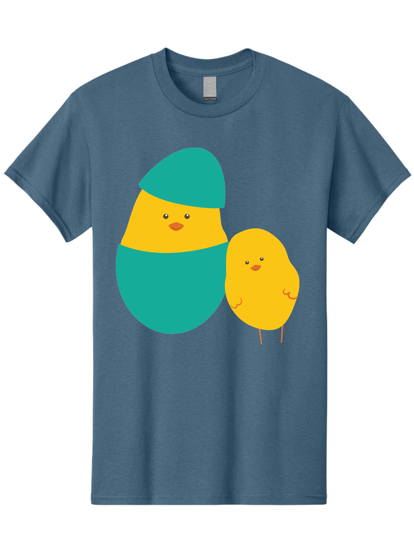 Easter-Chick-And-Hatching-Chick Men'S Graphic Tee, 100% Cotton, Comfortable Casual Summer Wear, Machine Washable, Hatching Chick, Yellow Chick, Cartoon Character, Teal Egg, Newborn Animal, Cute Illustration, Nursery Art, Easter Theme, Aac669