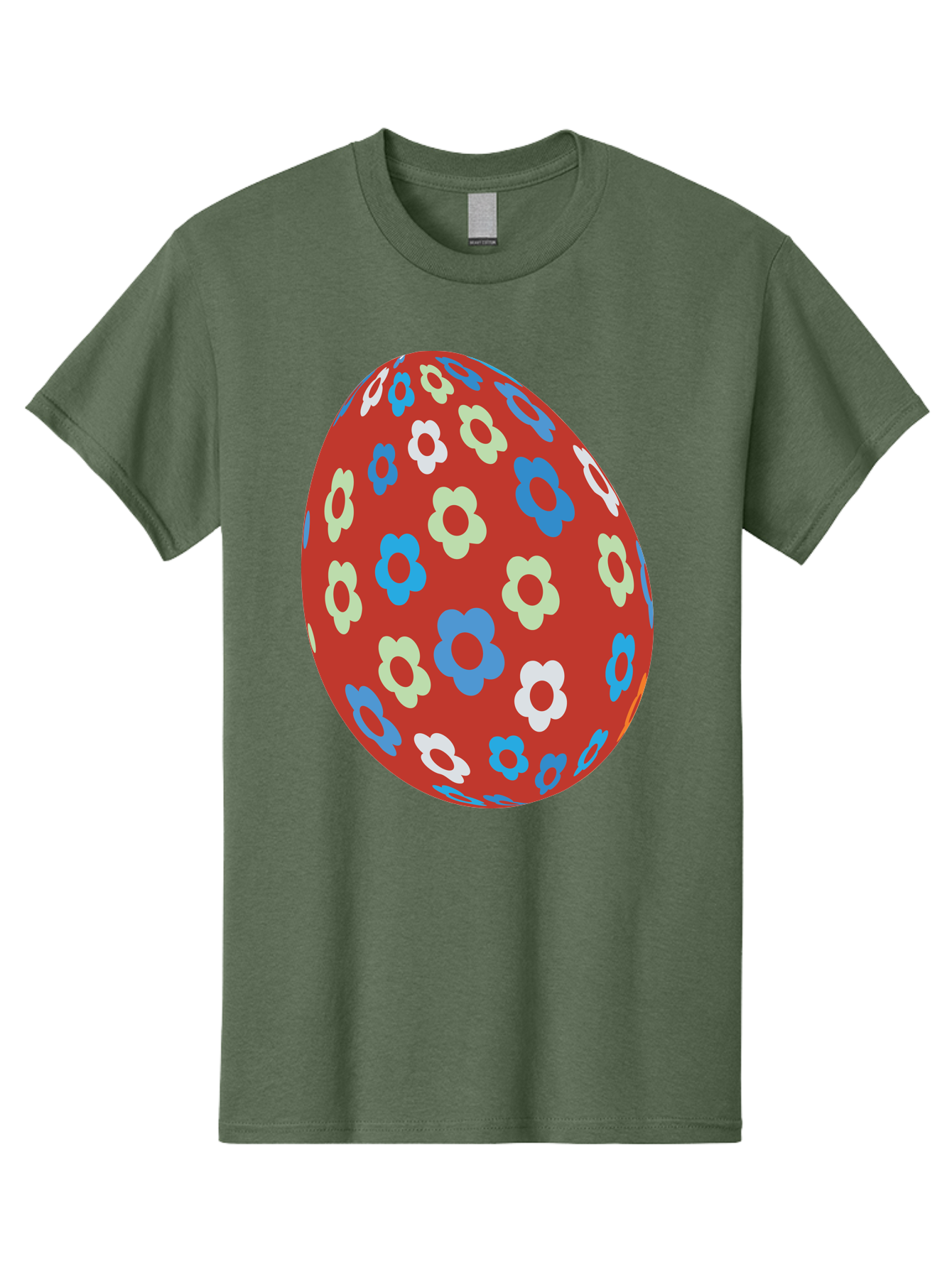 Easter-Egg-1 Men'S Graphic Tee, 100% Cotton, Comfortable Casual Summer Wear, Machine Washable, Easter Egg, Floral Pattern, Colorful Flowers, Red Egg, Blue Flowers, White Flowers, Green Flowers, Festive Design, Spring Theme, Decorated Egg, Aac671