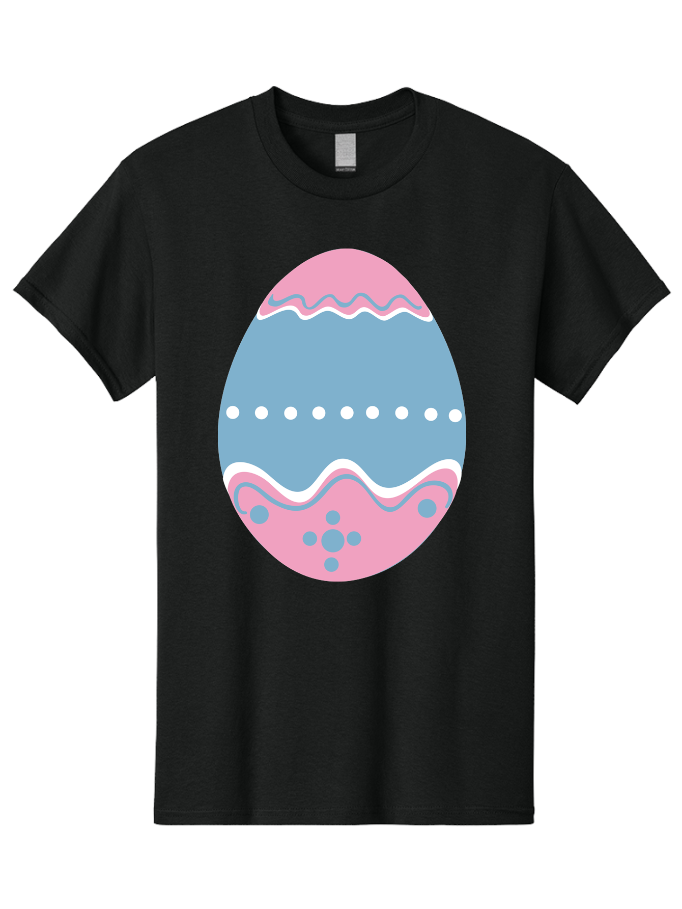 Easter-Egg-3 Men'S Graphic Tee, 100% Cotton, Comfortable Casual Summer Wear, Machine Washable, Easter Egg, Pink And Blue Egg, Decorated Egg, Wavy Lines, White Dots, Blue And Pink Swirls, Pastel Colors, Spring Decoration, Easter Theme, Aac673