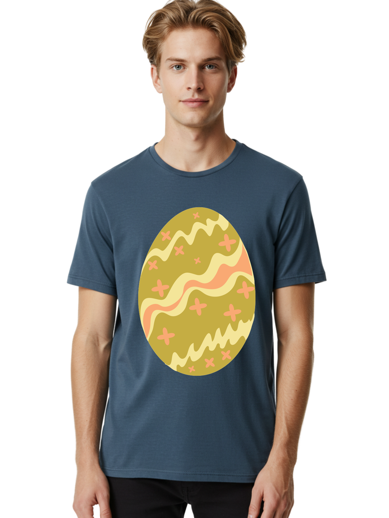 Easter-Egg-4 Men'S Graphic Tee, 100% Cotton, Comfortable Casual Summer Wear, Machine Washable, Easter Egg, Pastel Colors, Wavy Lines, Pink Crosses, Decorated Egg, Spring Theme, Festive Design, Easter Decoration, Egg Hunt Aac674