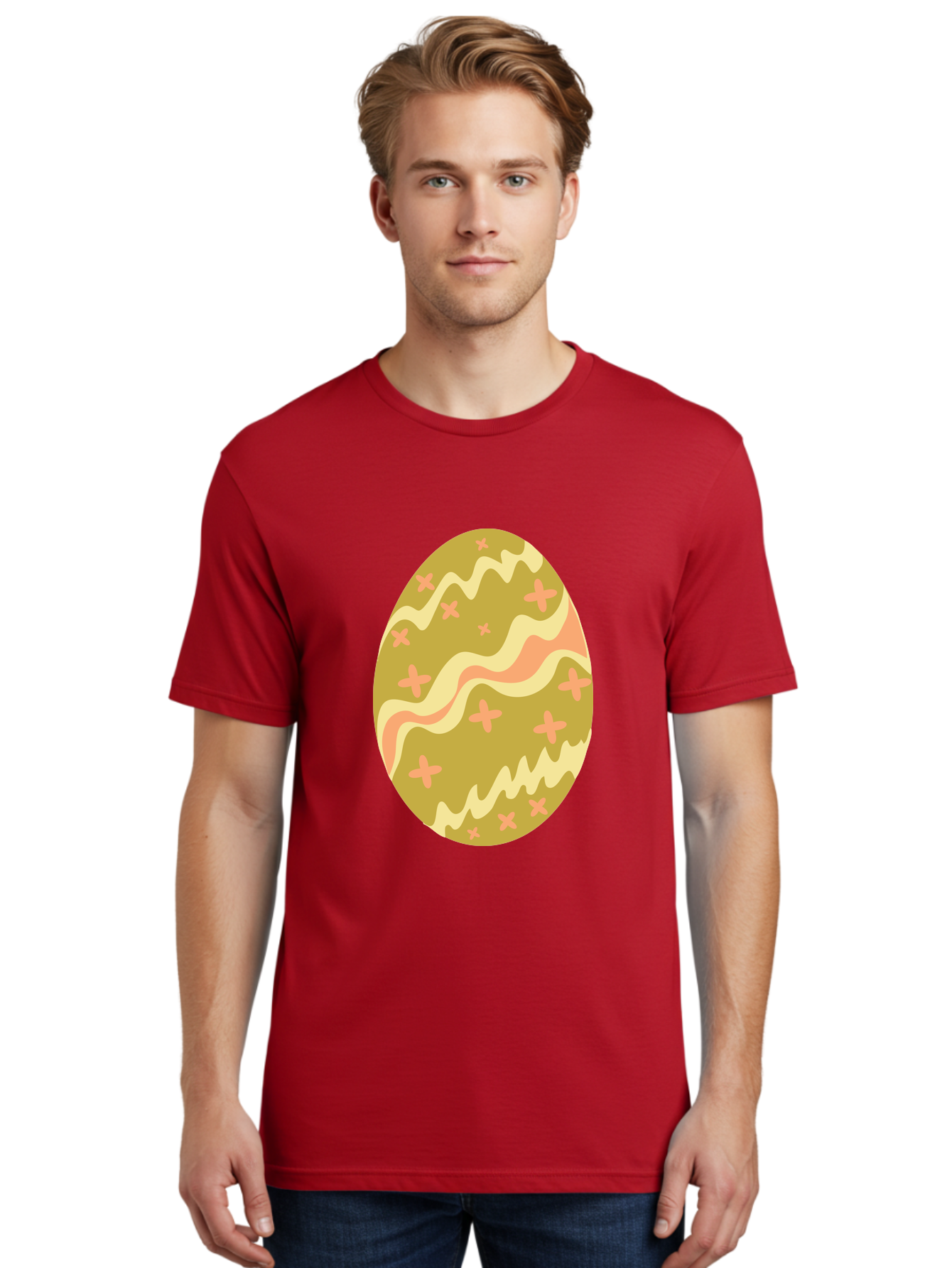 Easter-Egg-4 Men'S Graphic Tee, 100% Cotton, Comfortable Casual Summer Wear, Machine Washable, Easter Egg, Pastel Colors, Wavy Lines, Pink Crosses, Decorated Egg, Spring Theme, Festive Design, Easter Decoration, Egg Hunt Aac674