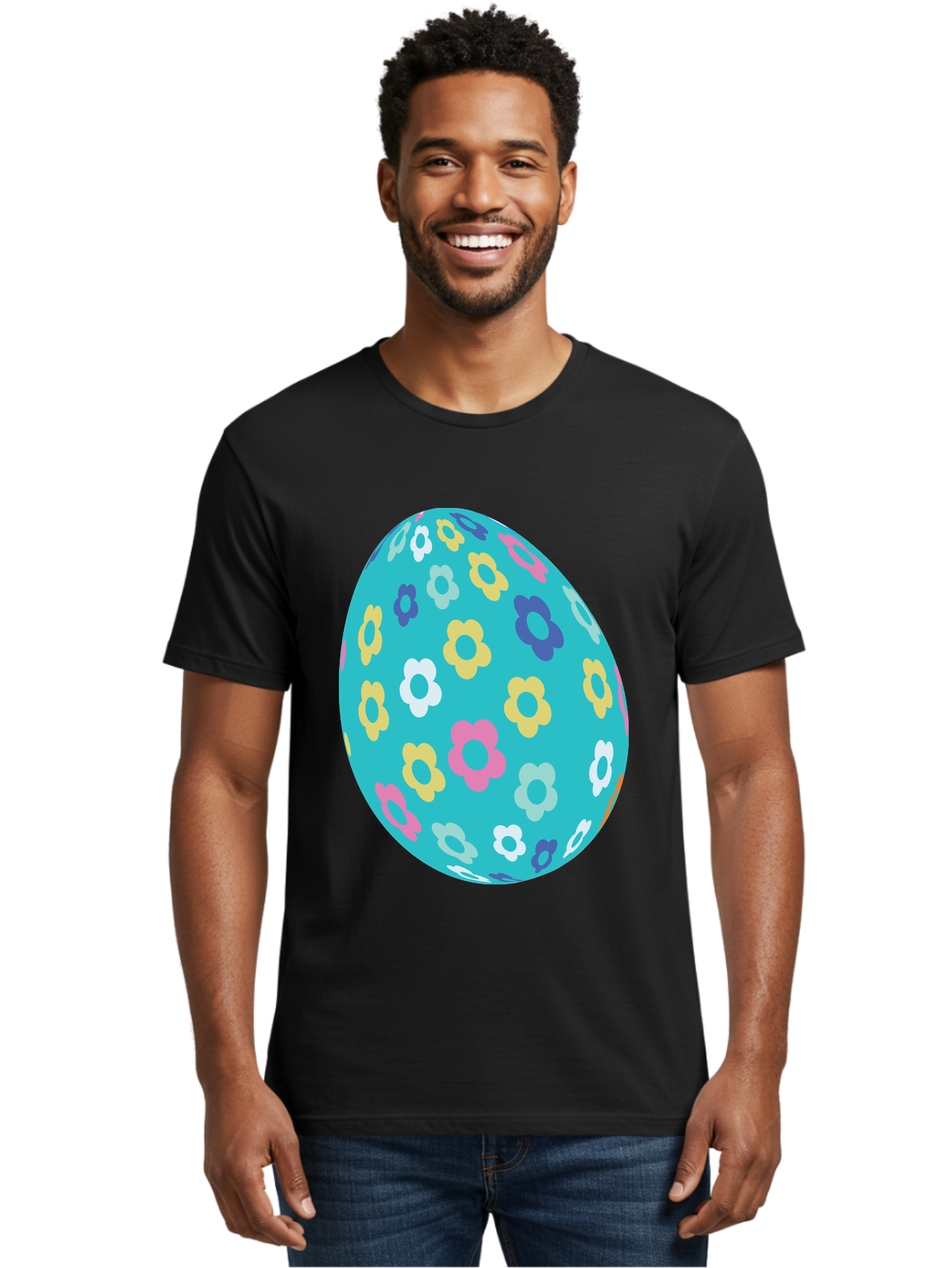 Easter-Egg-Flowers Men'S Graphic Tee, 100% Cotton, Comfortable Casual Summer Wear, Machine Washable, Easter Egg Decoration, Floral Pattern, Colorful Flowers, Pastel Colors, Spring Theme, Easter Celebration, Festive Design, Decorative Egg, Aac675
