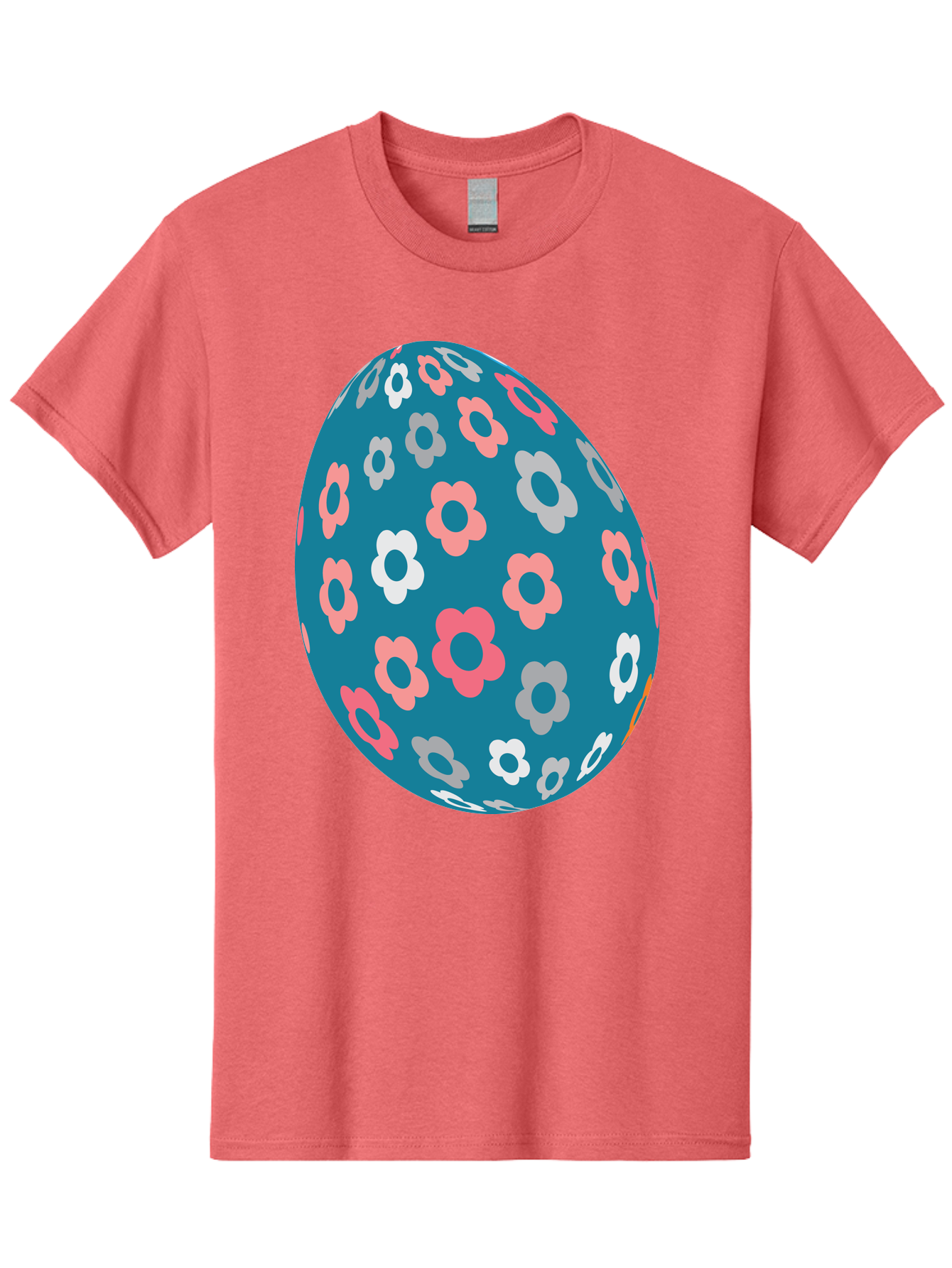 Easter-Egg Men'S Graphic Tee, 100% Cotton, Comfortable Casual Summer Wear, Machine Washable, Blue Easter Egg, Floral Pattern, Pink And White Flowers, Spring Decoration, Easter Egg Decoration, Digital Illustration, Easter Theme, Aac676