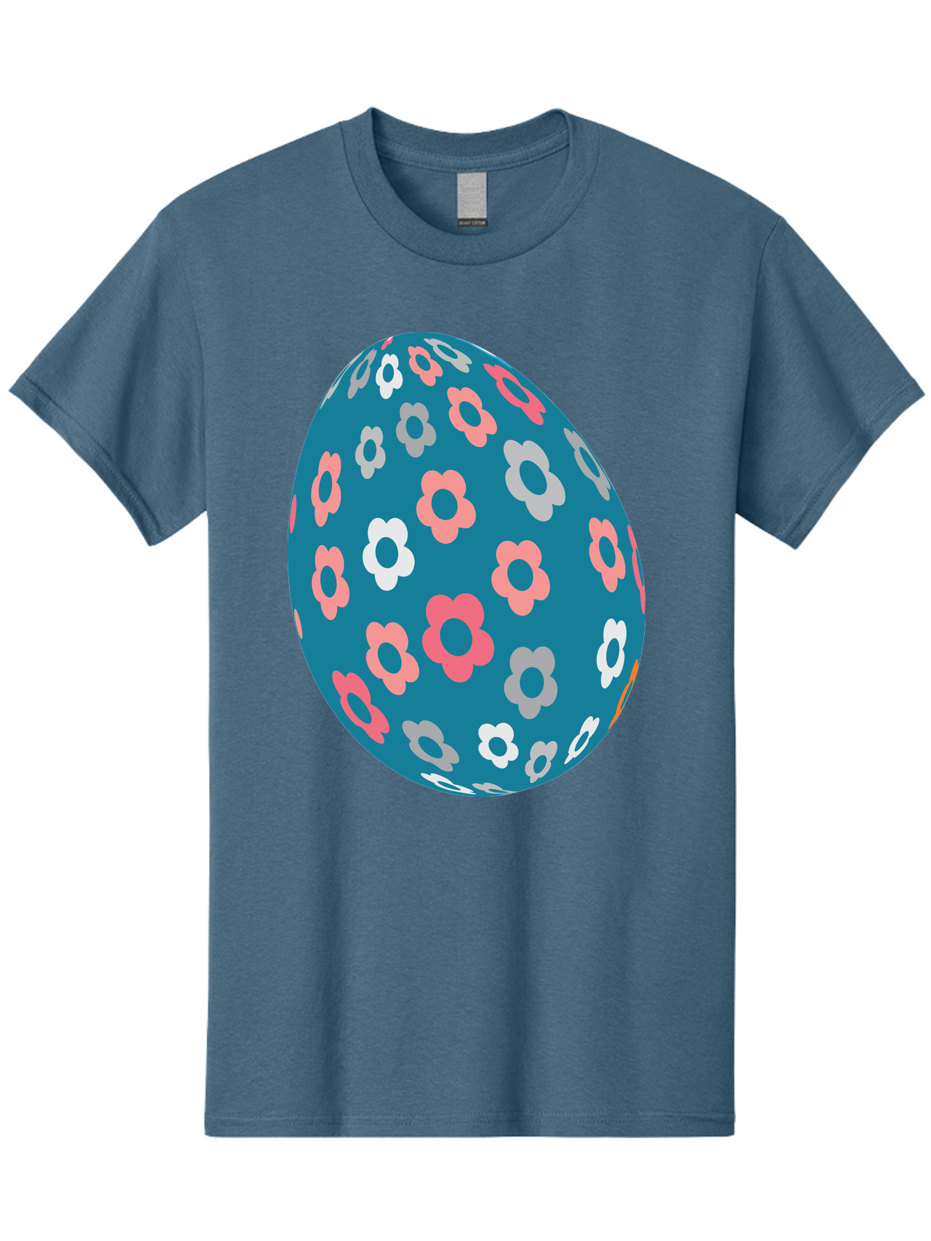 Easter-Egg Men'S Graphic Tee, 100% Cotton, Comfortable Casual Summer Wear, Machine Washable, Blue Easter Egg, Floral Pattern, Pink And White Flowers, Spring Decoration, Easter Egg Decoration, Digital Illustration, Easter Theme, Aac676