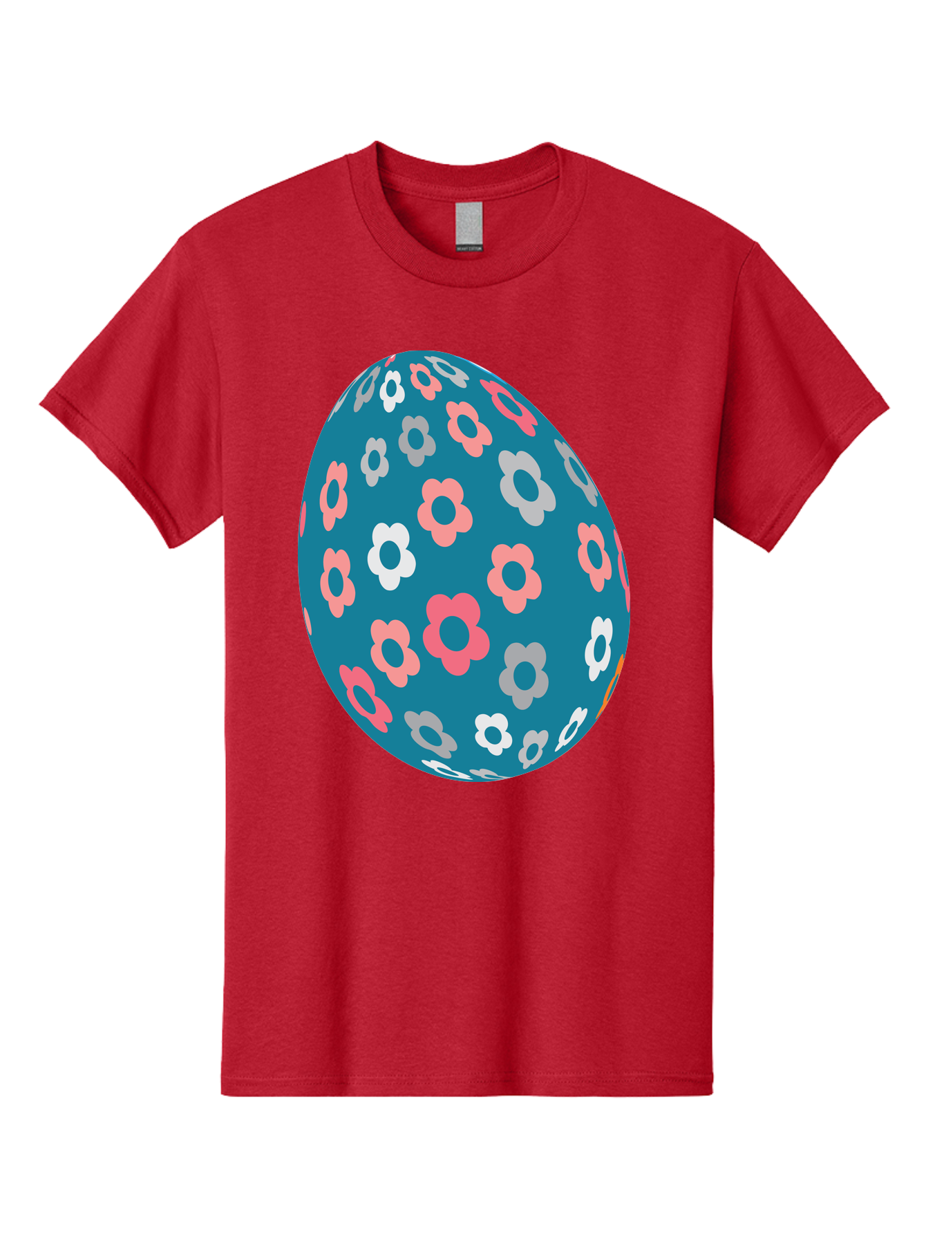 Easter-Egg Men'S Graphic Tee, 100% Cotton, Comfortable Casual Summer Wear, Machine Washable, Blue Easter Egg, Floral Pattern, Pink And White Flowers, Spring Decoration, Easter Egg Decoration, Digital Illustration, Easter Theme, Aac676