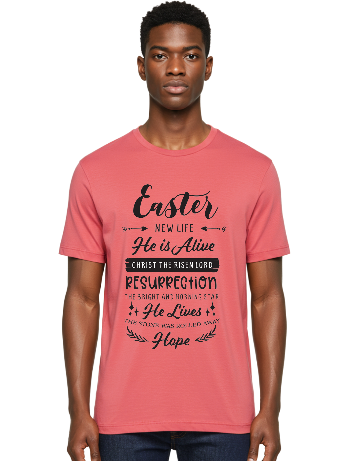 Easter Men'S Graphic Tee, 100% Cotton, Comfortable Casual Summer Wear, Machine Washable, Easter Message, He Is Alive, Christ The Risen Lord, Resurrection, New Life, Hope, Christian Faith, Biblical Scripture, Inspirational Quote, Aac678