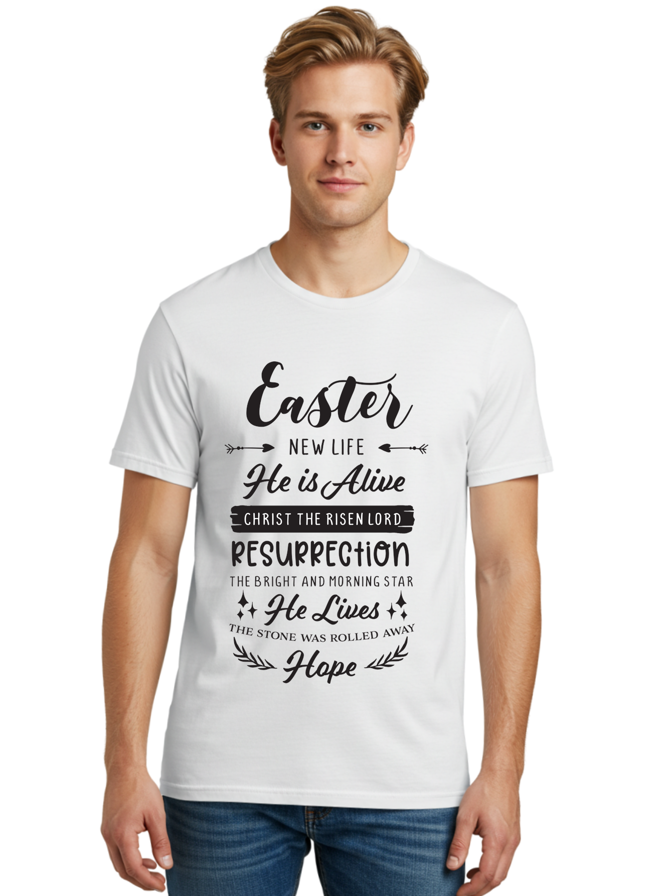 Easter Men'S Graphic Tee, 100% Cotton, Comfortable Casual Summer Wear, Machine Washable, Easter Message, He Is Alive, Christ The Risen Lord, Resurrection, New Life, Hope, Christian Faith, Biblical Scripture, Inspirational Quote, Aac678