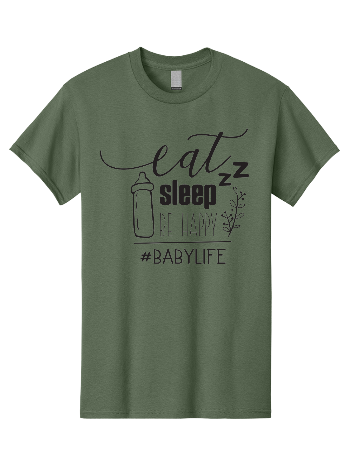 Eat-Sleep-Be-Happy Men'S Graphic Tee, 100% Cotton, Comfortable Casual Summer Wear, Machine Washable, Baby Bottle, Eat Sleep Be Happy, Baby Life, Newborn Care, Parenting Tips, Baby Essentials, Hashtag Babylife, Simple Design, Minimalist Style Aac681
