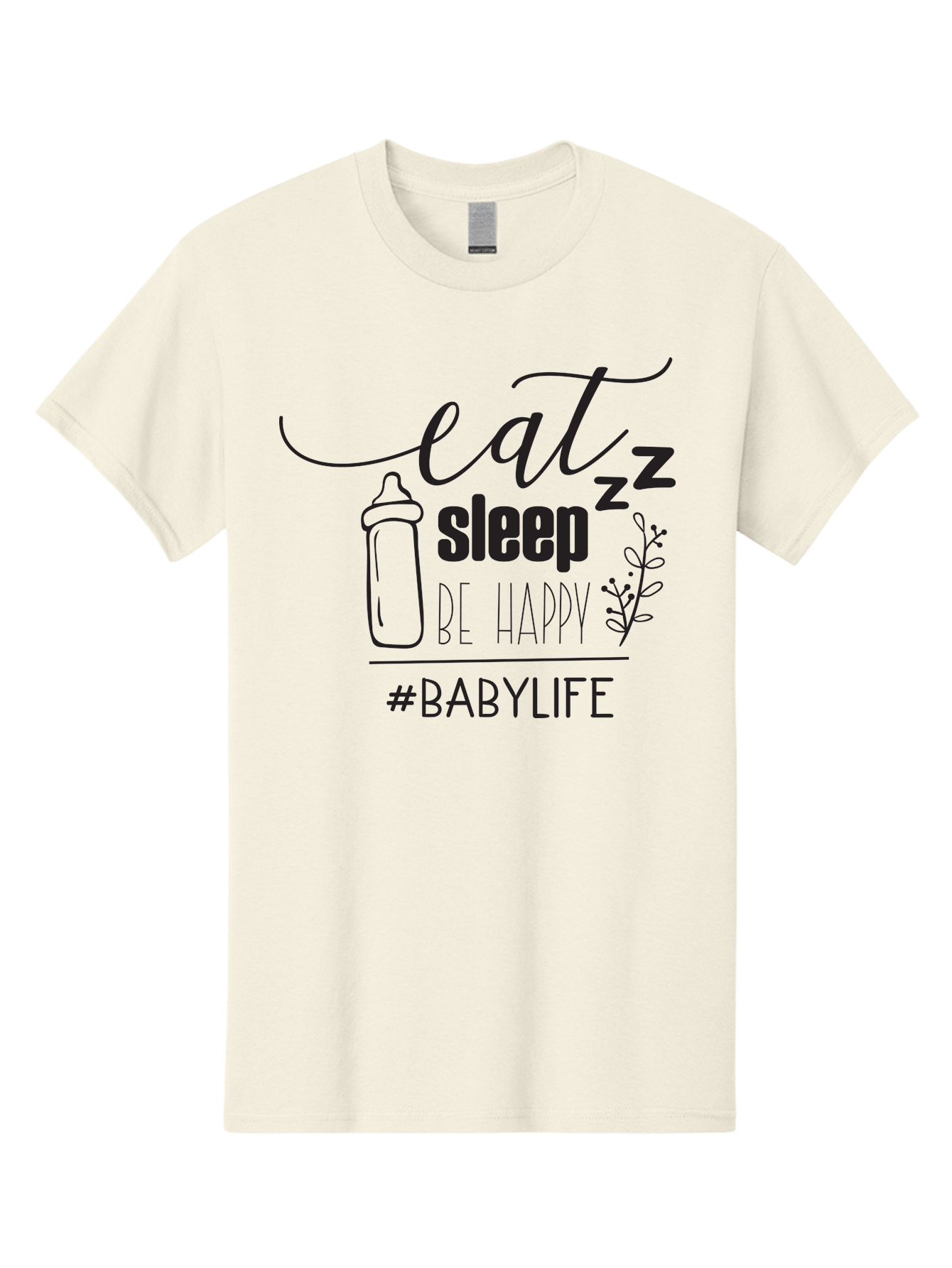 Eat-Sleep-Be-Happy Men'S Graphic Tee, 100% Cotton, Comfortable Casual Summer Wear, Machine Washable, Baby Bottle, Eat Sleep Be Happy, Baby Life, Newborn Care, Parenting Tips, Baby Essentials, Hashtag Babylife, Simple Design, Minimalist Style Aac681