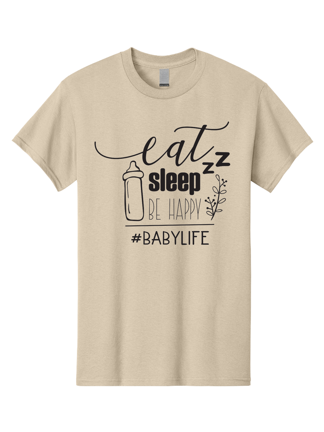 Eat-Sleep-Be-Happy Men'S Graphic Tee, 100% Cotton, Comfortable Casual Summer Wear, Machine Washable, Baby Bottle, Eat Sleep Be Happy, Baby Life, Newborn Care, Parenting Tips, Baby Essentials, Hashtag Babylife, Simple Design, Minimalist Style Aac681