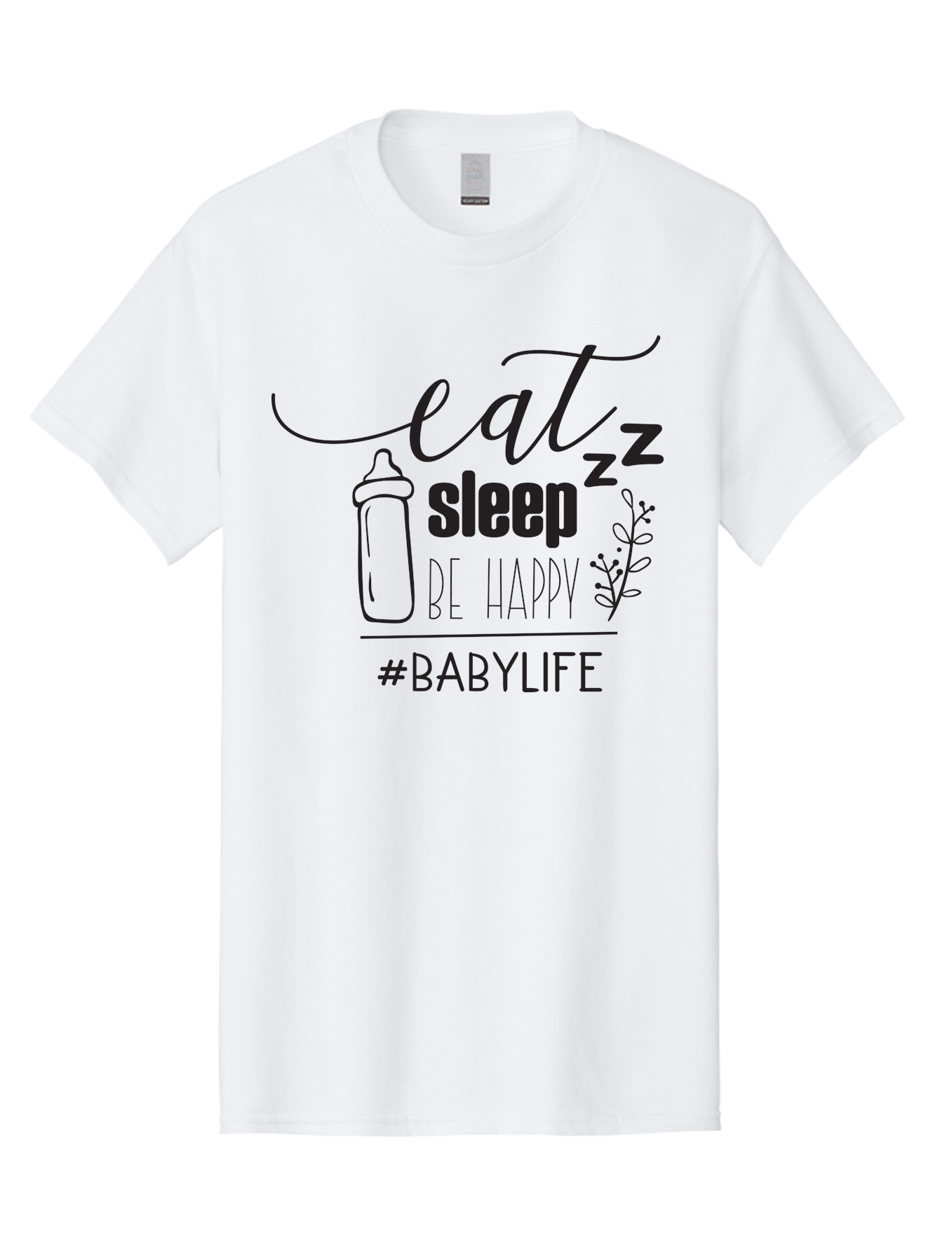 Eat-Sleep-Be-Happy Men'S Graphic Tee, 100% Cotton, Comfortable Casual Summer Wear, Machine Washable, Baby Bottle, Eat Sleep Be Happy, Baby Life, Newborn Care, Parenting Tips, Baby Essentials, Hashtag Babylife, Simple Design, Minimalist Style Aac681
