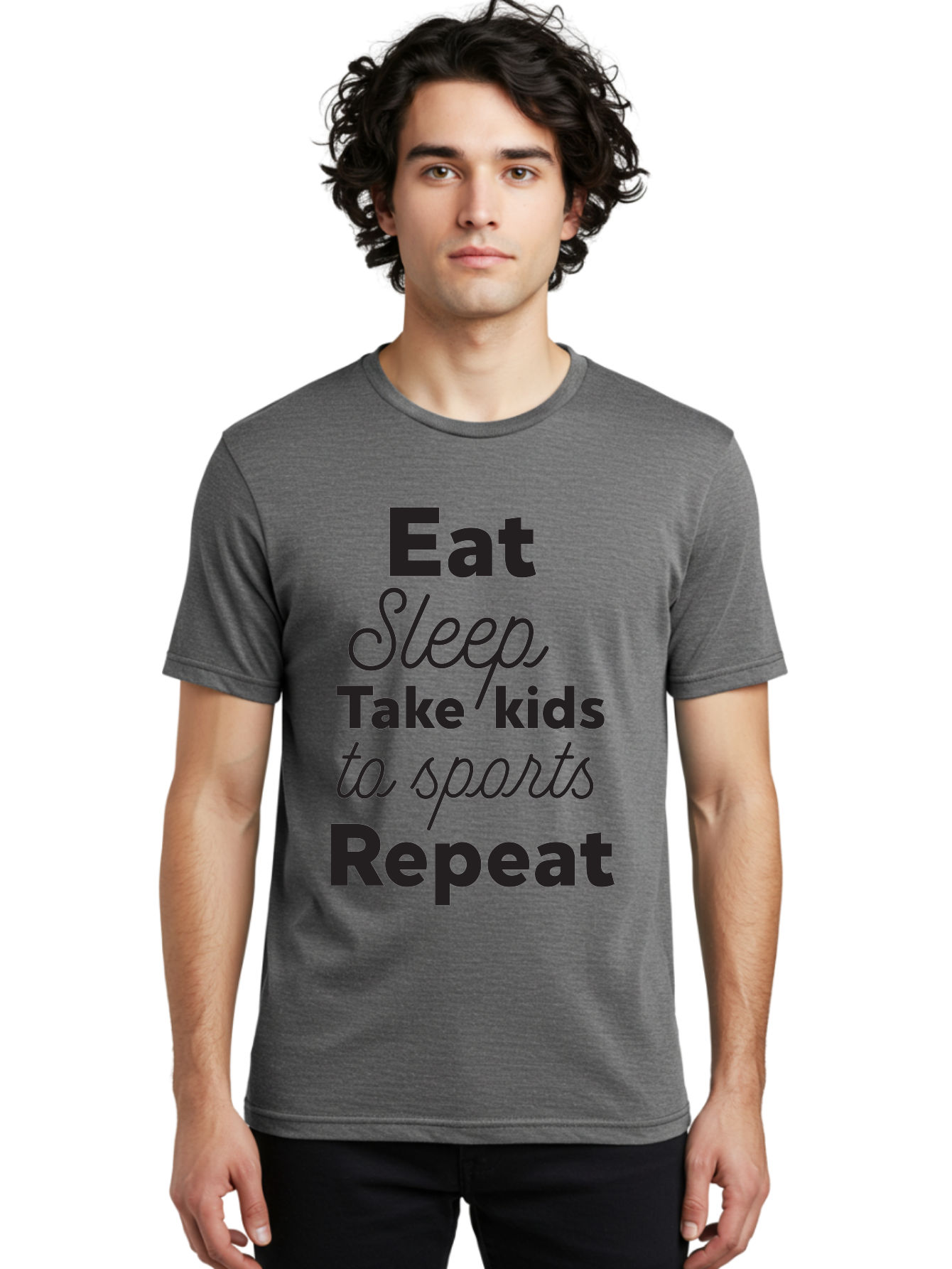 Eat-Sleep-Take-Kids-To-Sports-Repeat Men'S Graphic Tee, 100% Cotton, Comfortable Casual Summer Wear, Machine Washable, Busy Parents, Parenting Life, Family Activities, Kids Sports, Daily Routine, Parenting Humor, Eat Sleep Repeat Aac682
