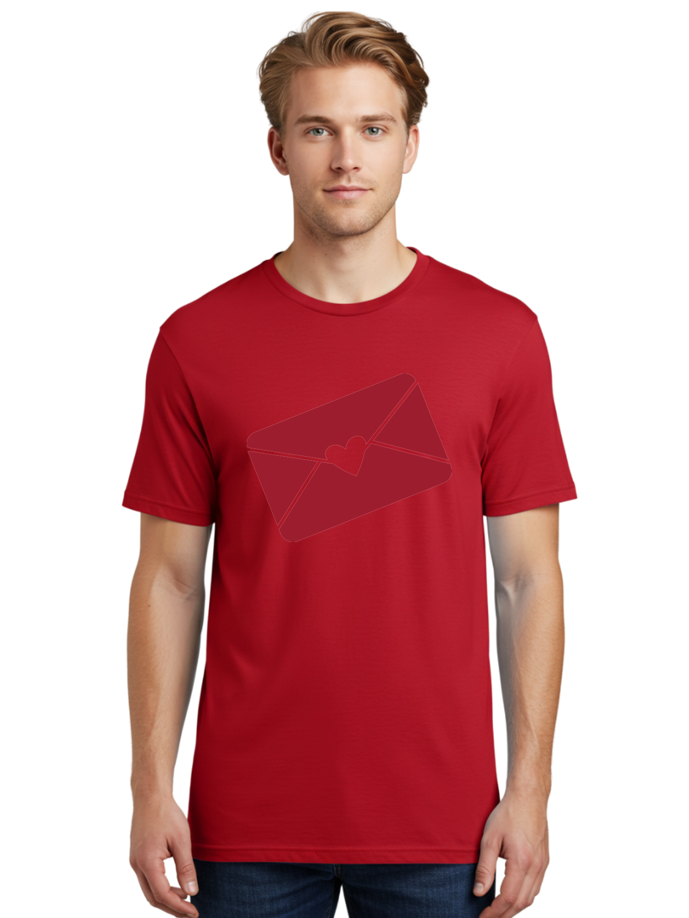 Envelope-With-Heart Men'S Graphic Tee, 100% Cotton, Comfortable Casual Summer Wear, Machine Washable, Love Letter, Romantic Gesture, Valentines Day Card, Heart Symbol, Sealed Envelope, Affectionate Message, Digital Illustration, Aac689