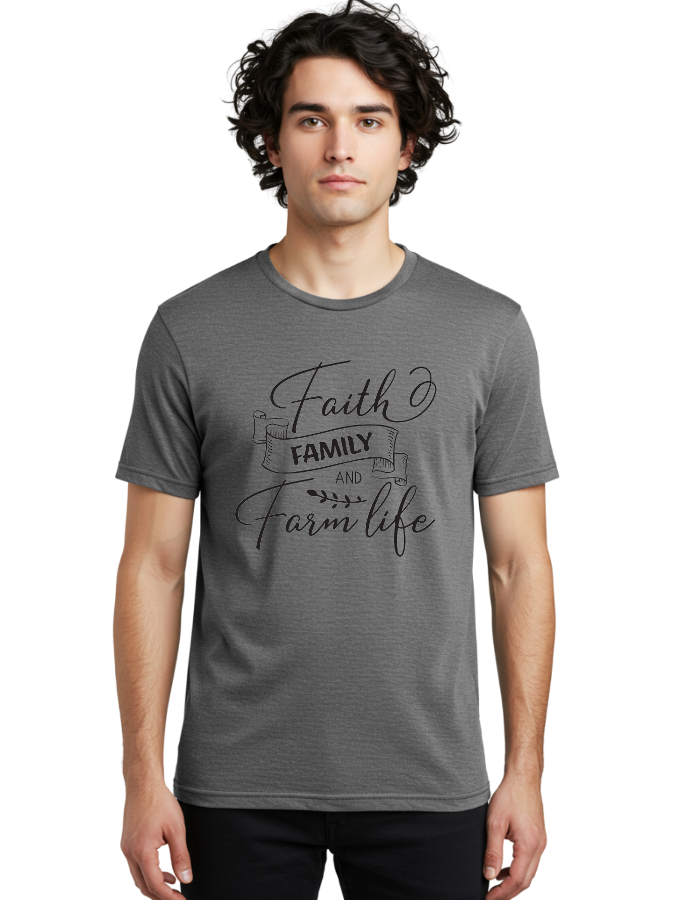 Faith-Family-And-Farm-Life Men'S Graphic Tee, 100% Cotton, Comfortable Casual Summer Wear, Machine Washable, Faith And Family Values, Farm Life, Rural Living, Agricultural Lifestyle, Family Bonding, Country Charm, Inspirational Quotes, Aac701