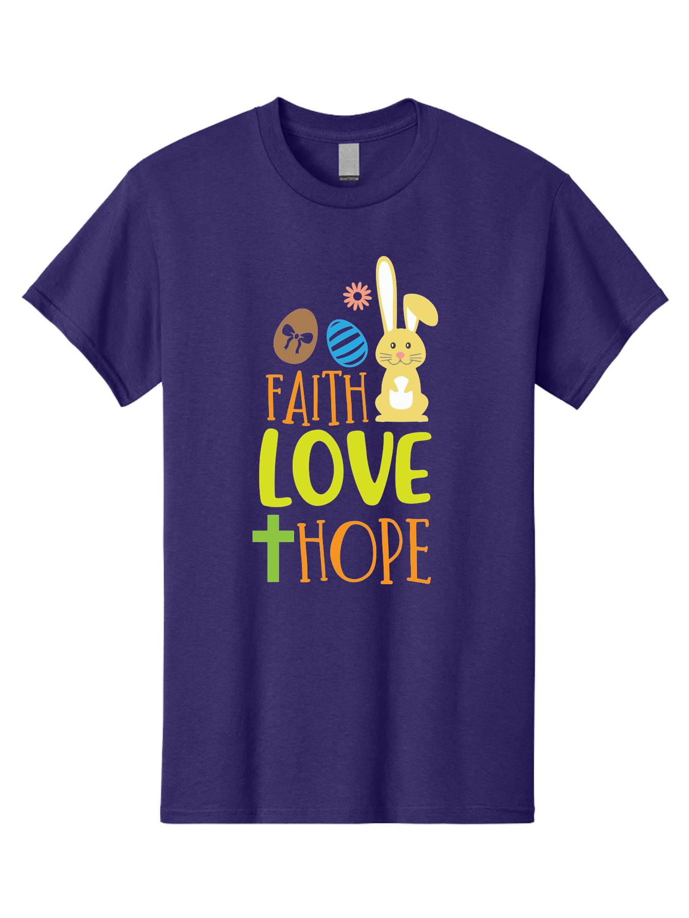 Faith-Love-Hope Men'S Graphic Tee, 100% Cotton, Comfortable Casual Summer Wear, Machine Washable, Easter Bunny, Faith Love Hope, Easter Eggs, Christian Symbolism, Inspirational Quote, Spring Theme, Pastel Colors, Holiday Design Aac703